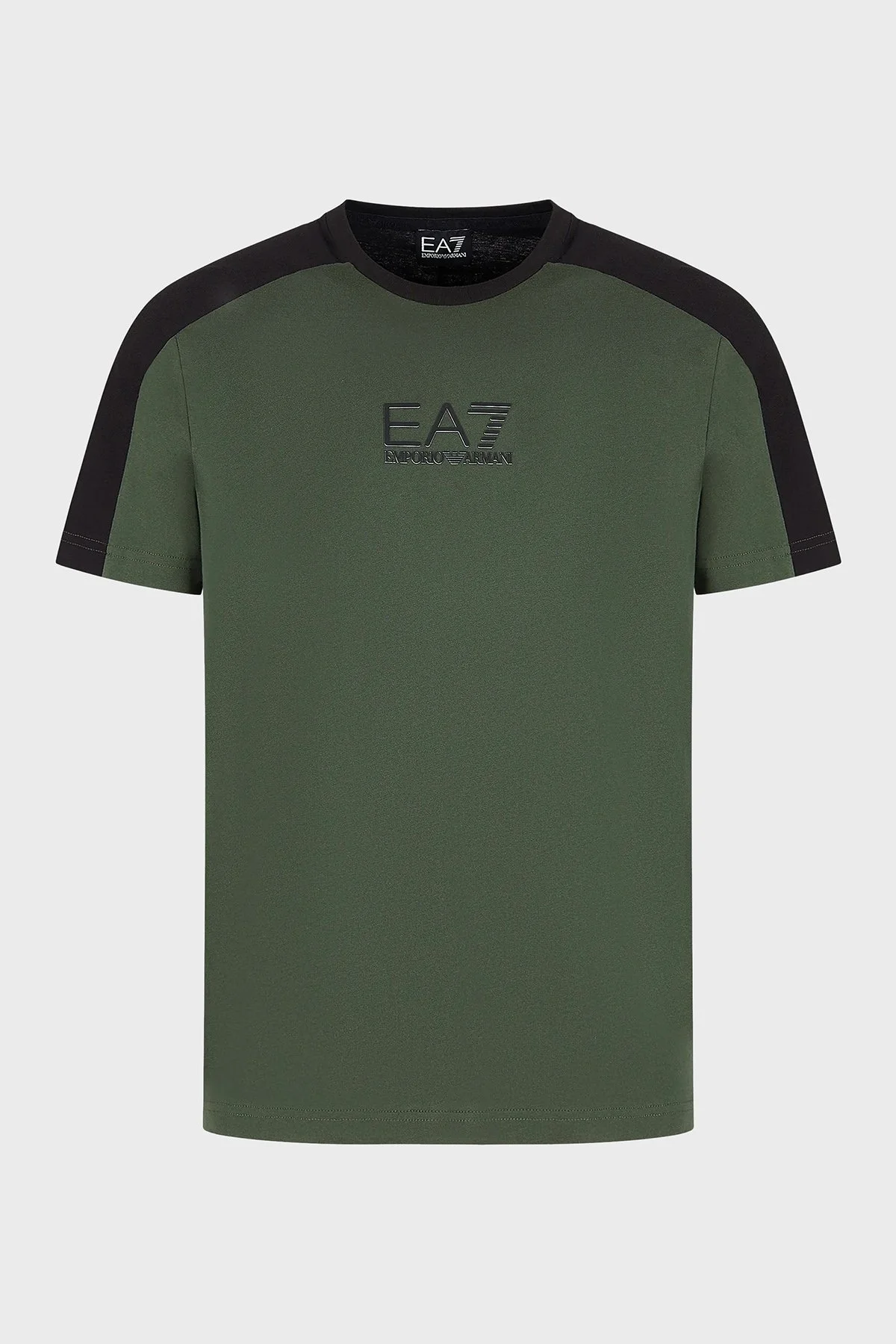 EA7 Logolu Bisiklet Yaka % 100 Pamuk Regular Fit Erkek T Shirt 6RPT15 PJ02Z 1845 SİYAH-HAKİ - 4