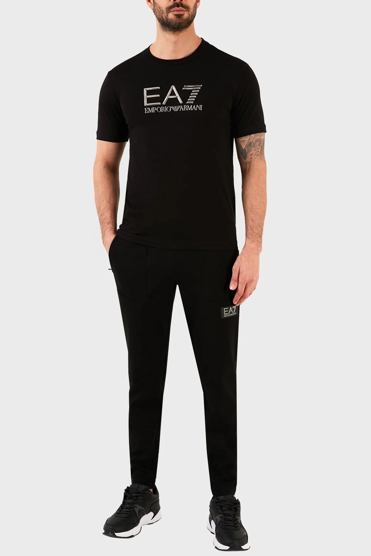 EA7 Logolu Bisiklet Yaka % 100 Pamuk Slim Fit Erkek T Shirt 3RPT71 PJM9Z 1200 SİYAH - 4