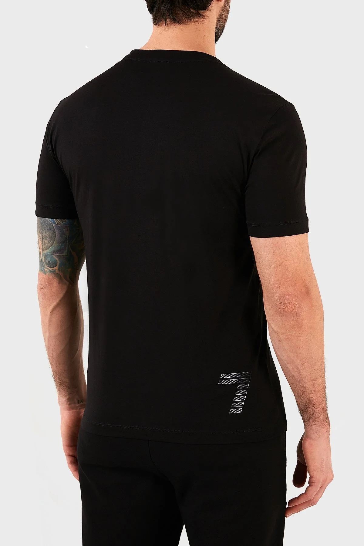 EA7 Logolu Bisiklet Yaka % 100 Pamuk Slim Fit Erkek T Shirt 3RPT71 PJM9Z 1200 SİYAH - 5