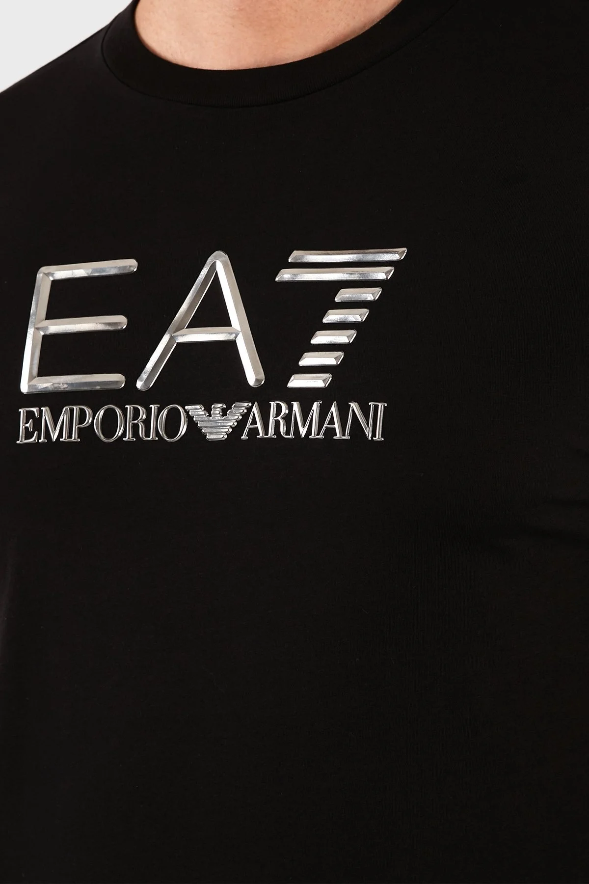 EA7 Logolu Bisiklet Yaka % 100 Pamuk Slim Fit Erkek T Shirt 3RPT71 PJM9Z 1200 SİYAH - 6