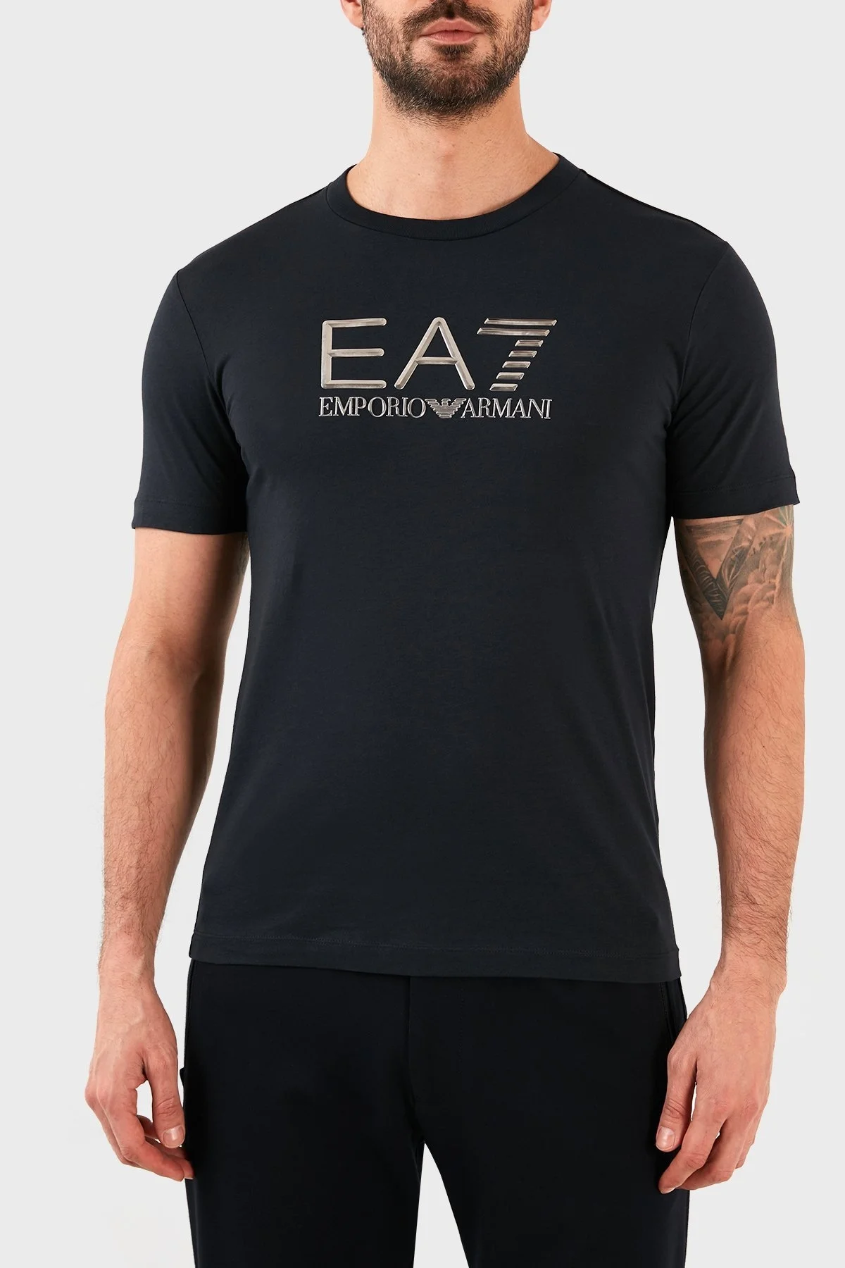 EA7 Logolu Bisiklet Yaka % 100 Pamuk Slim Fit Erkek T Shirt 3RPT71 PJM9Z 1578 LACİVERT - 1