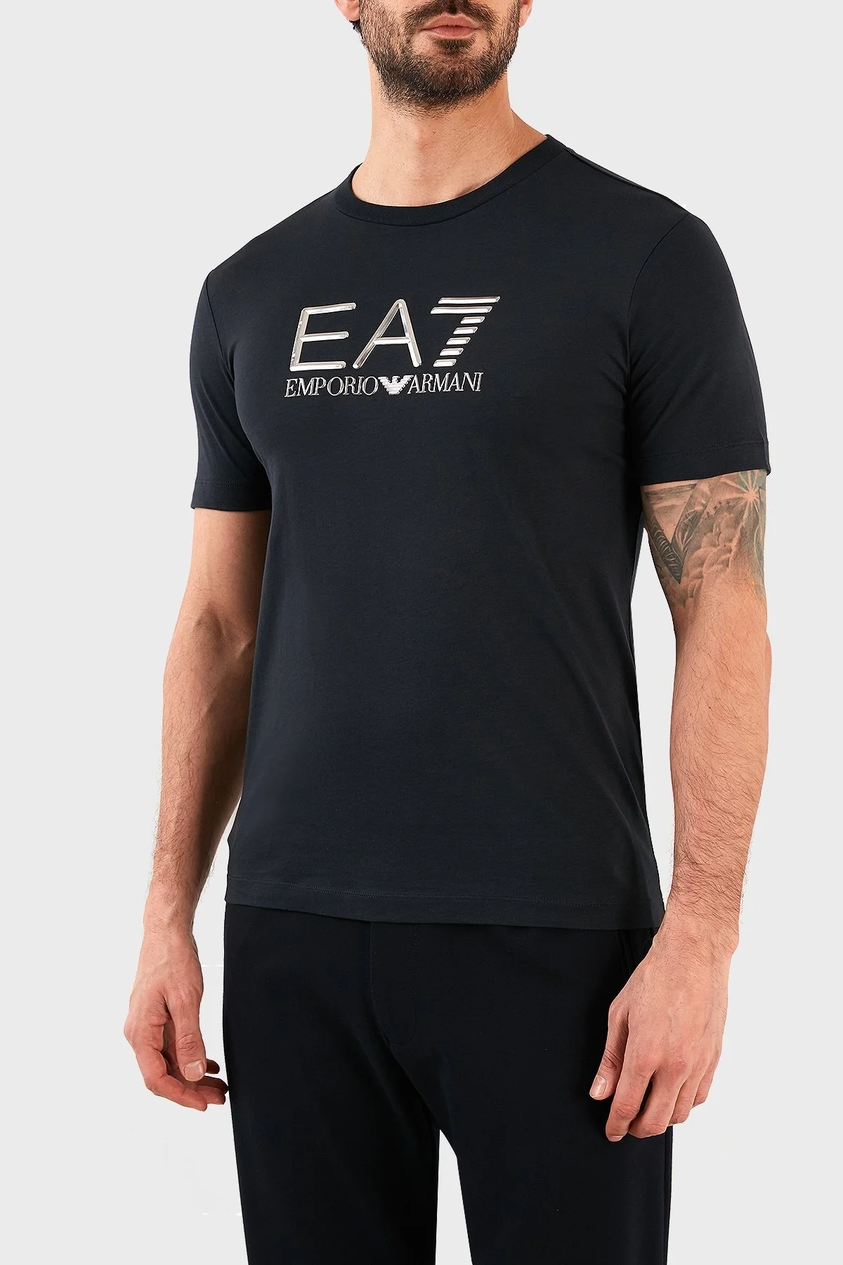 EA7 Logolu Bisiklet Yaka % 100 Pamuk Slim Fit Erkek T Shirt 3RPT71 PJM9Z 1578 LACİVERT - 2