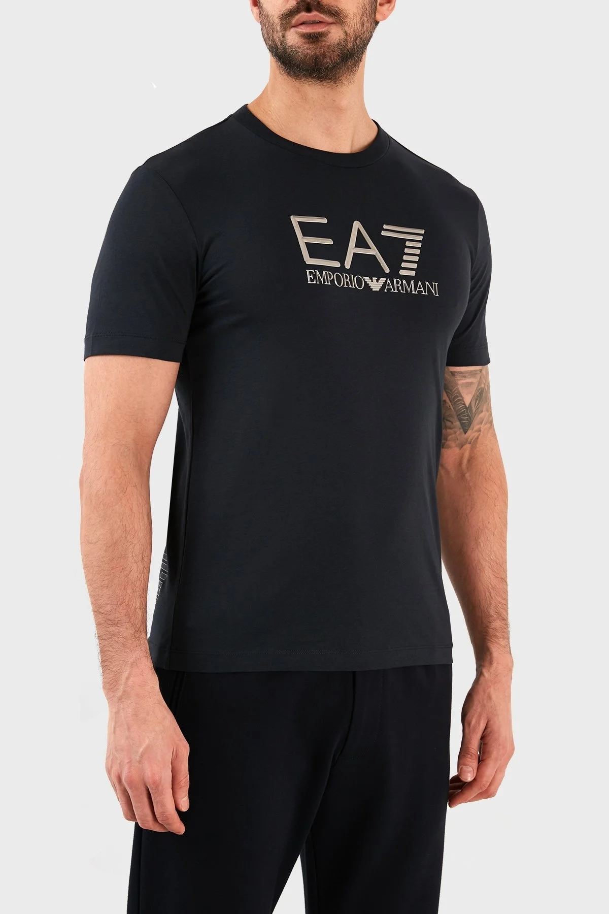 EA7 Logolu Bisiklet Yaka % 100 Pamuk Slim Fit Erkek T Shirt 3RPT71 PJM9Z 1578 LACİVERT - 3