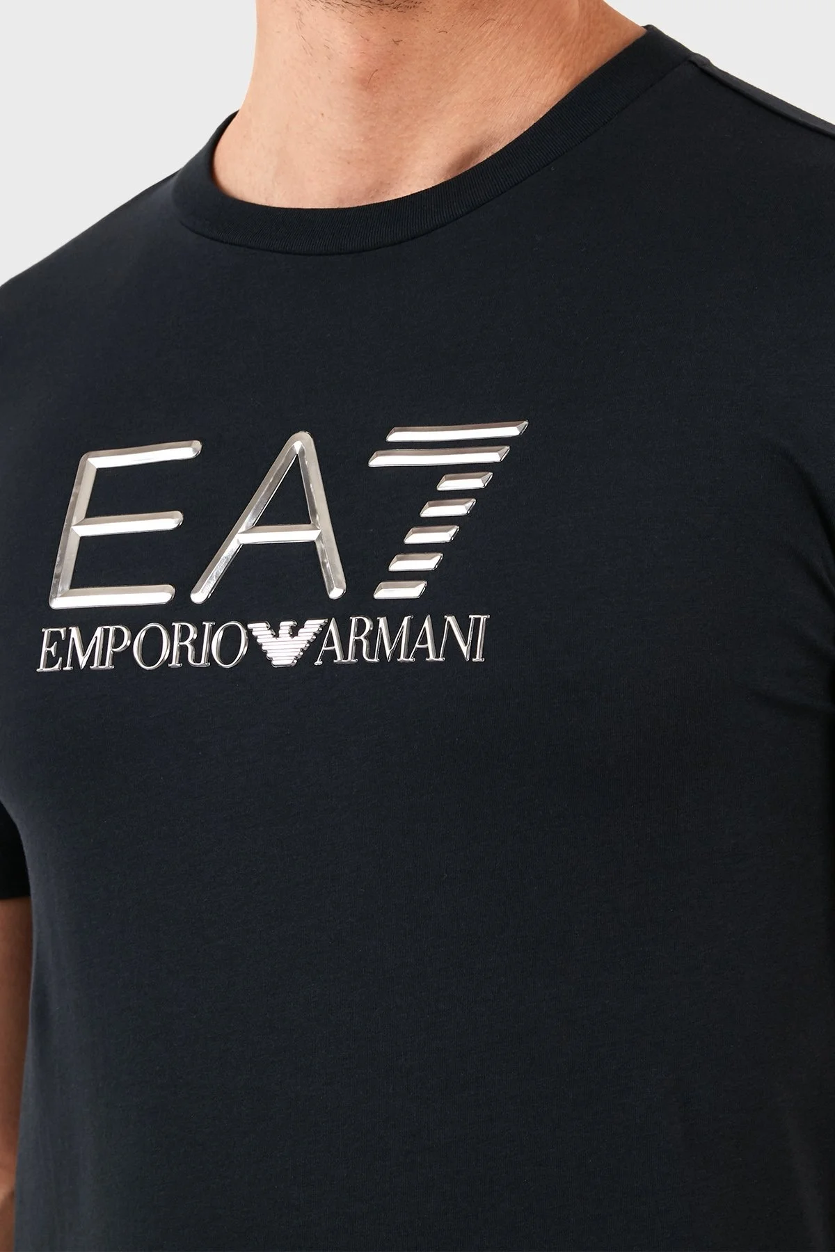 EA7 Logolu Bisiklet Yaka % 100 Pamuk Slim Fit Erkek T Shirt 3RPT71 PJM9Z 1578 LACİVERT - 4