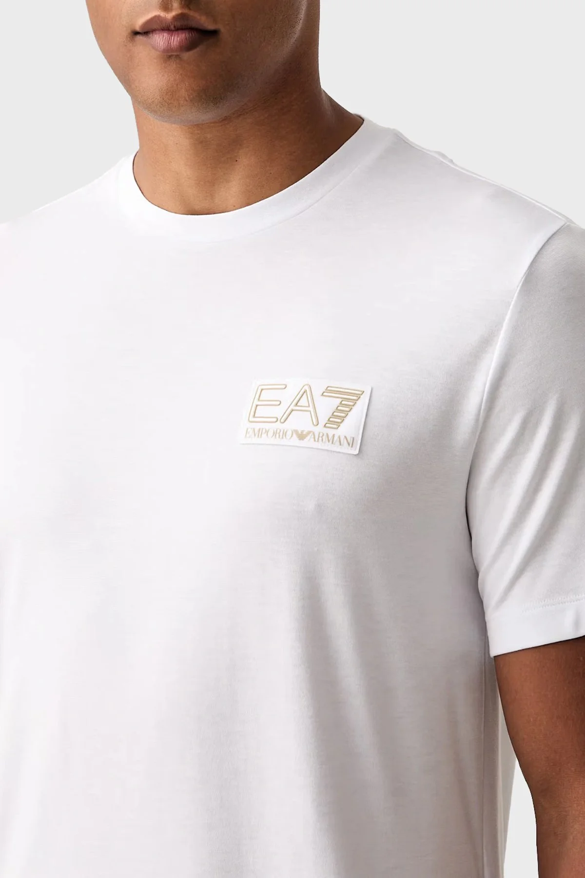 EA7 Logolu Bisiklet Yaka Erkek T Shirt 7M002238 AF13739 U0002 Beyaz - 4