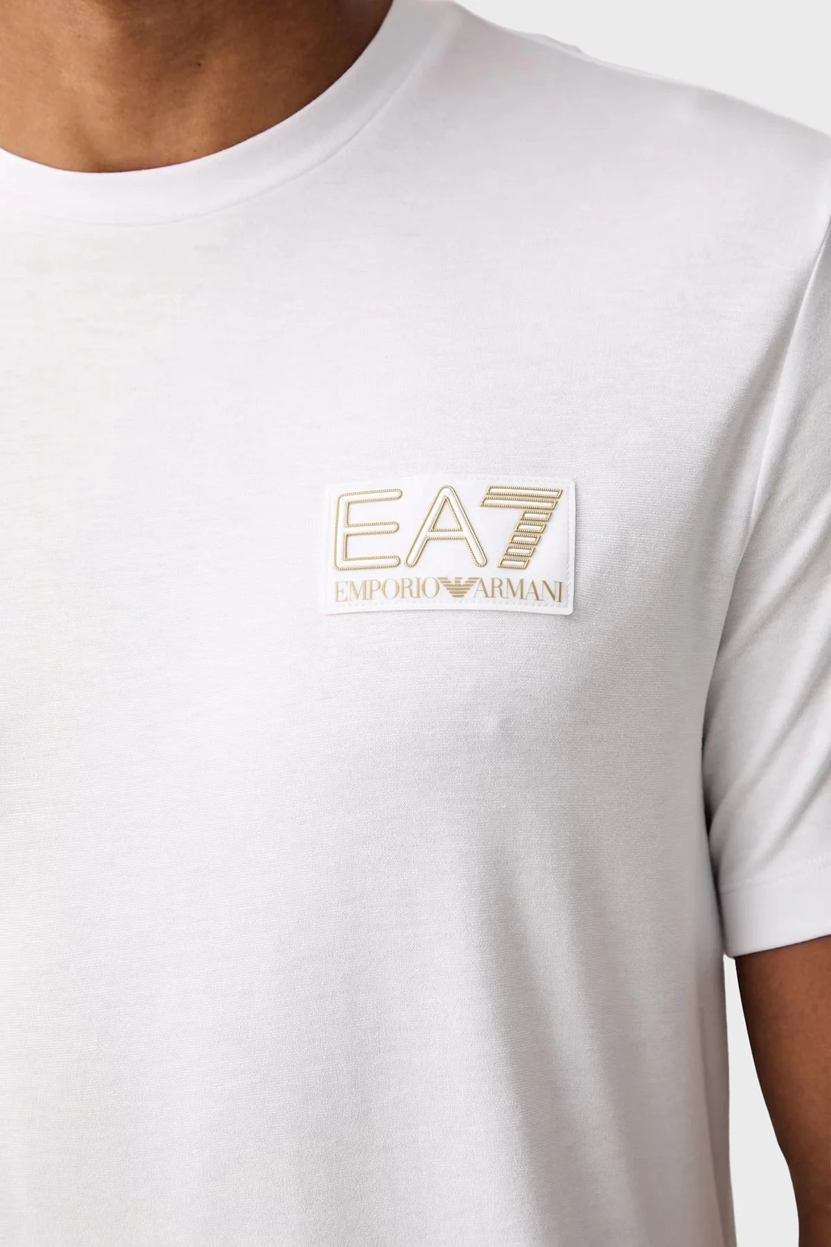 EA7 Logolu Bisiklet Yaka Erkek T Shirt 7M002238 AF13739 U0002 Beyaz - 5