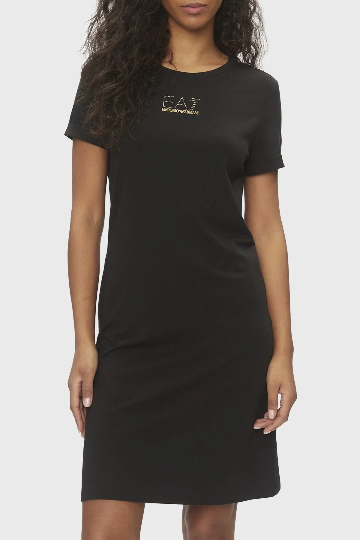 EA7 Logolu Bisiklet Yaka Regular Fit Bayan Elbise 3DTA52 TJDQZ 1200 SİYAH - 1