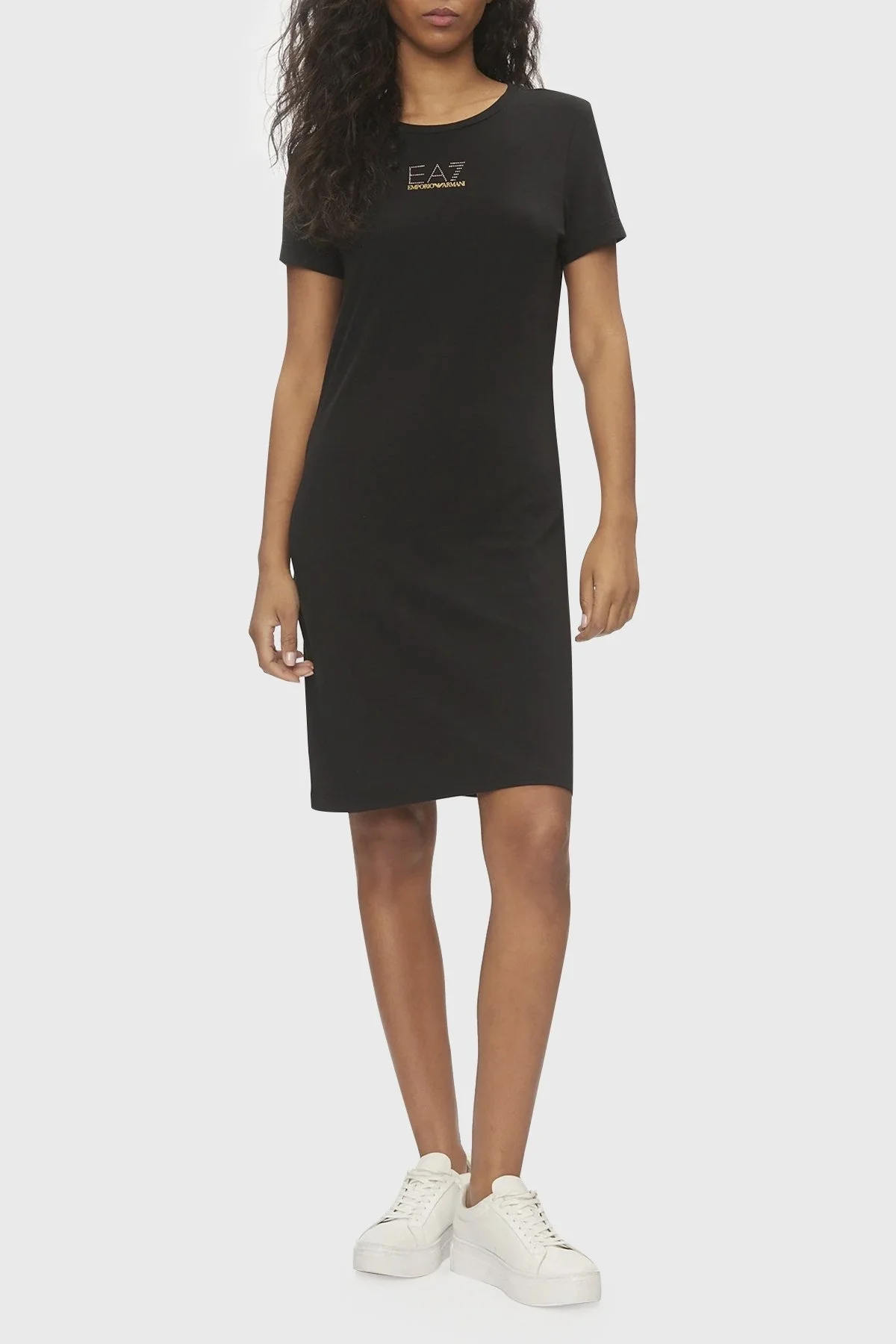 EA7 Logolu Bisiklet Yaka Regular Fit Bayan Elbise 3DTA52 TJDQZ 1200 SİYAH - 2