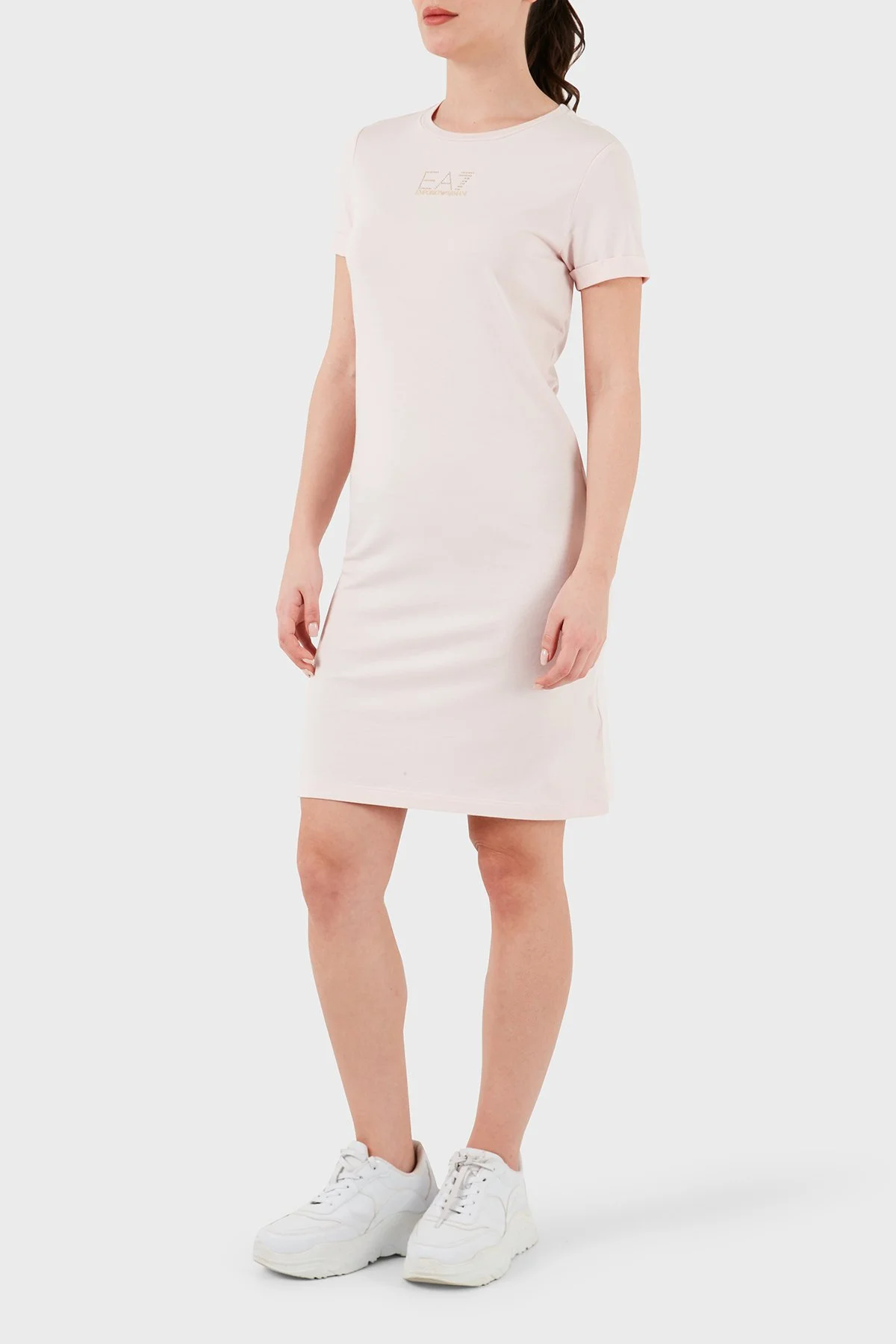 EA7 Logolu Bisiklet Yaka Regular Fit Kadın Elbise 3DTA52 TJDQZ 1422 PUDRA - 6