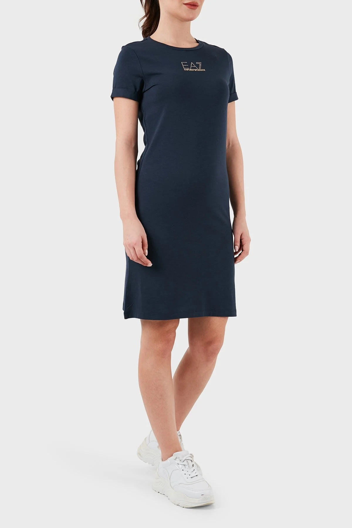 EA7 Logolu Bisiklet Yaka Regular Fit Bayan Elbise 3DTA52 TJDQZ 1555 LACİVERT - 2