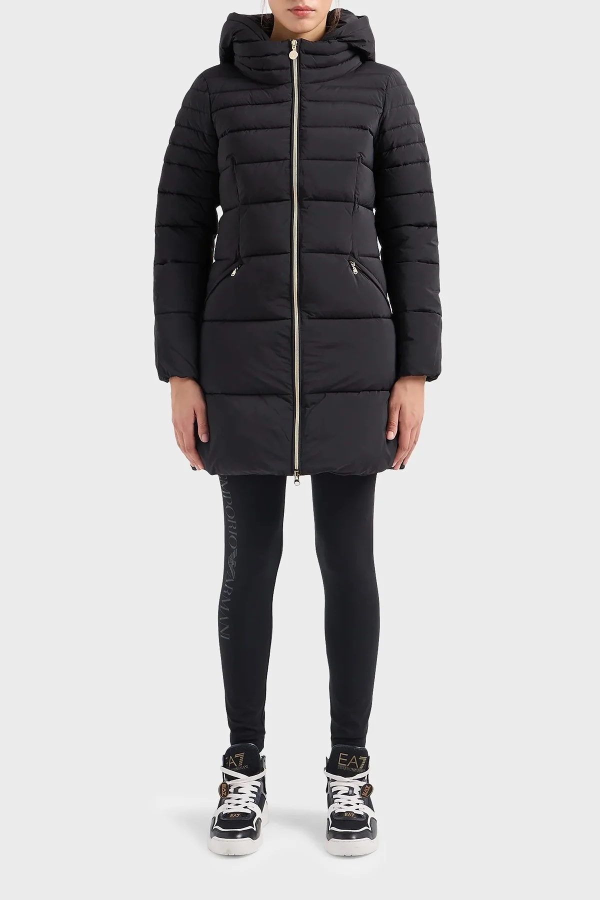 EA7 Çıkarılabilir Kapüşonlu CALIDUM7 Dolgulu Regular Fit Uzun Şişme Bayan Mont 6RTL01 TNDAZ 1200 SİYAH - 1