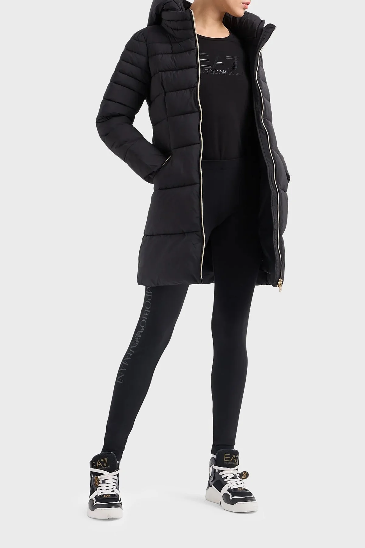 EA7 Çıkarılabilir Kapüşonlu CALIDUM7 Dolgulu Regular Fit Uzun Şişme Bayan Mont 6RTL01 TNDAZ 1200 SİYAH - 3