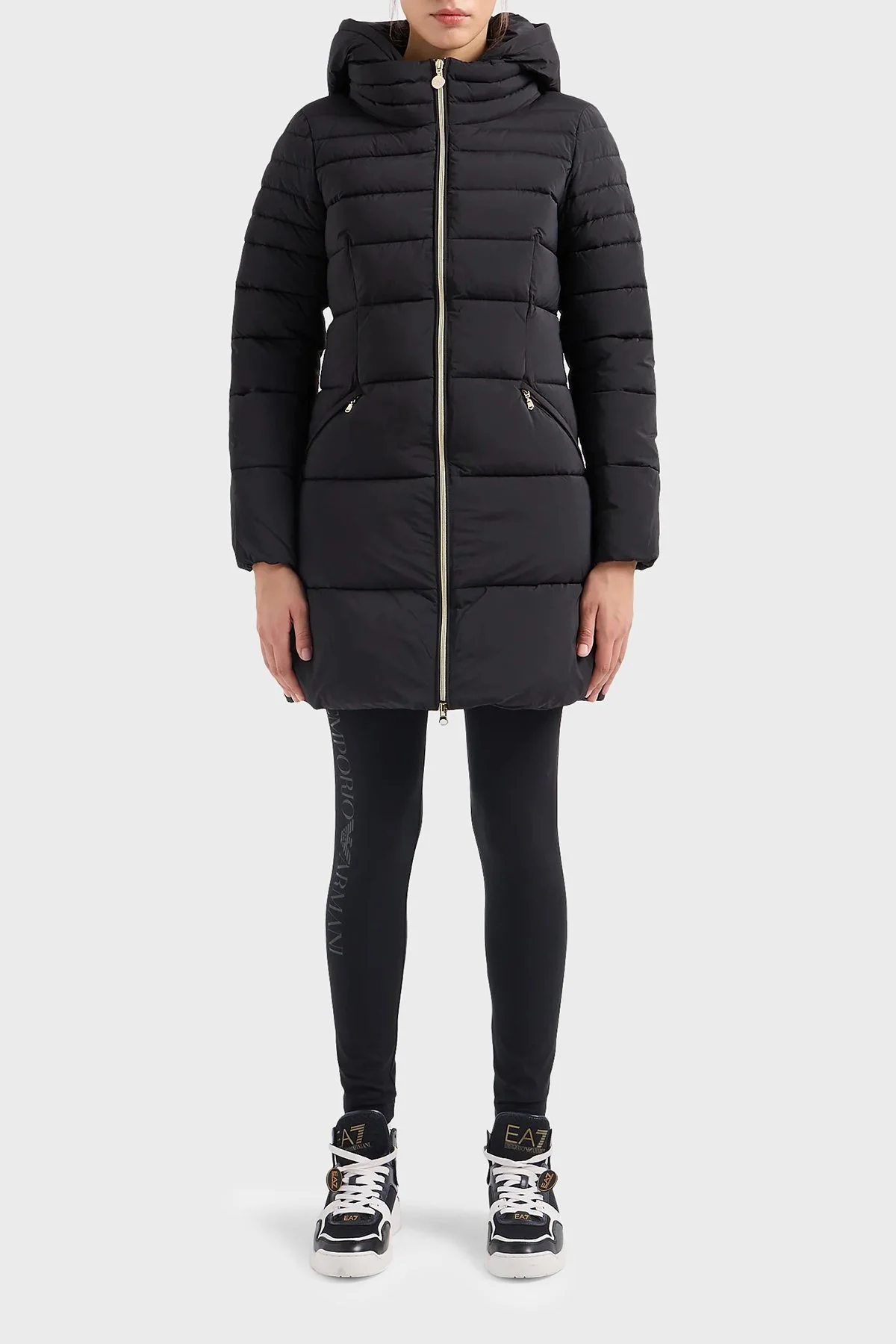 EA7 Çıkarılabilir Kapüşonlu CALIDUM7 Dolgulu Regular Fit Uzun Şişme Kadın Mont 6RTL01 TNDAZ 1200 SİYAH - 1