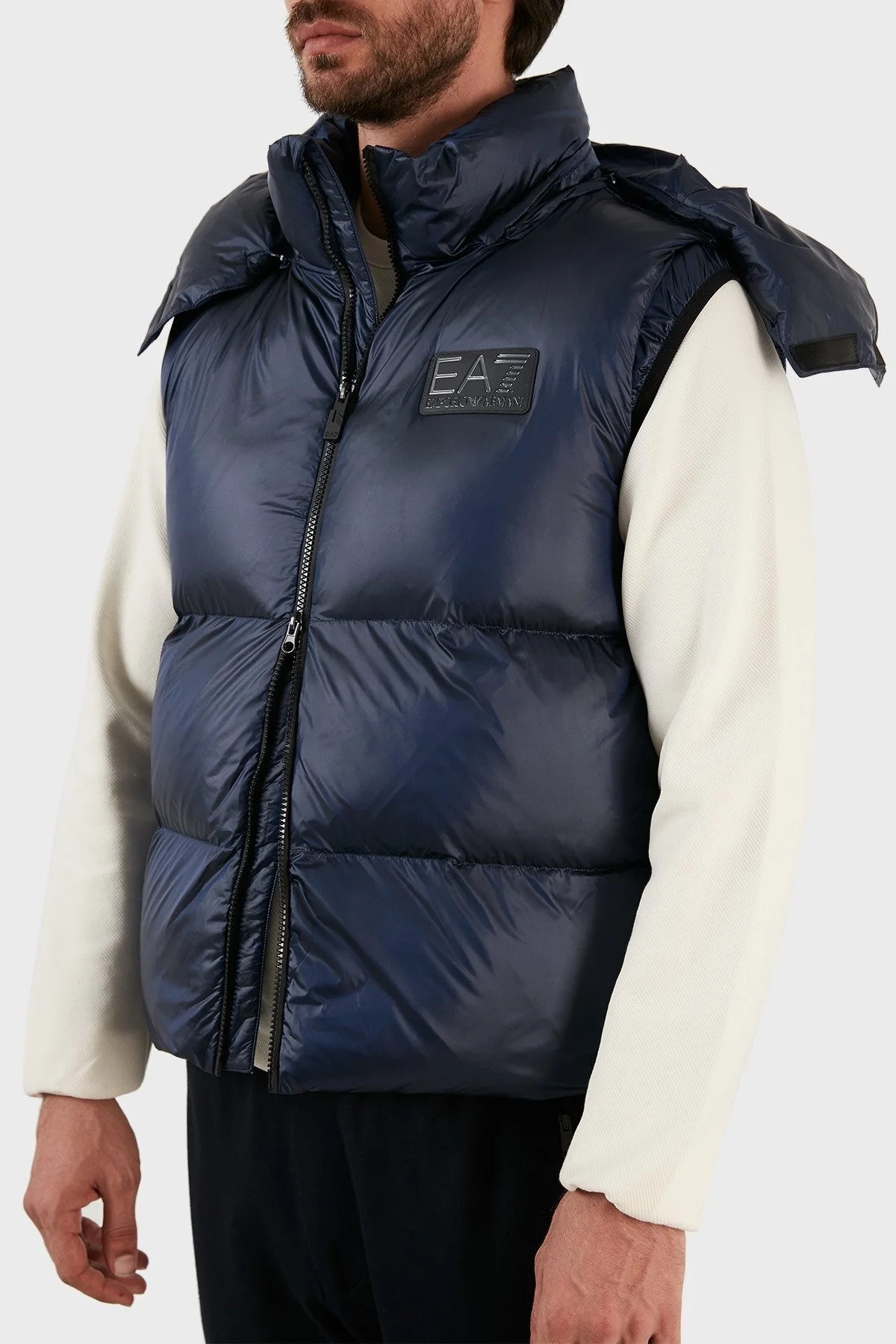 EA7 Logolu Çıkarılabilir Kapüşonlu Regular Fit Şişme Erkek Yelek 6LPQ03 PN2MZ 1554 LACİVERT - 4