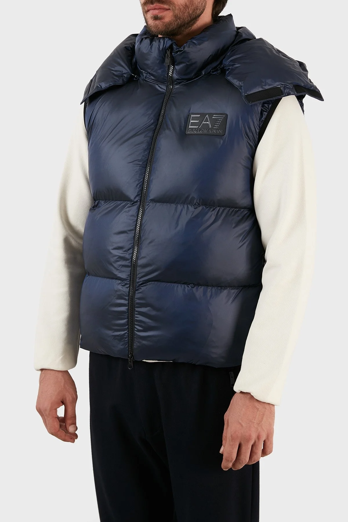 EA7 Logolu Çıkarılabilir Kapüşonlu Regular Fit Şişme Erkek Yelek 6LPQ03 PN2MZ 1554 LACİVERT - 7