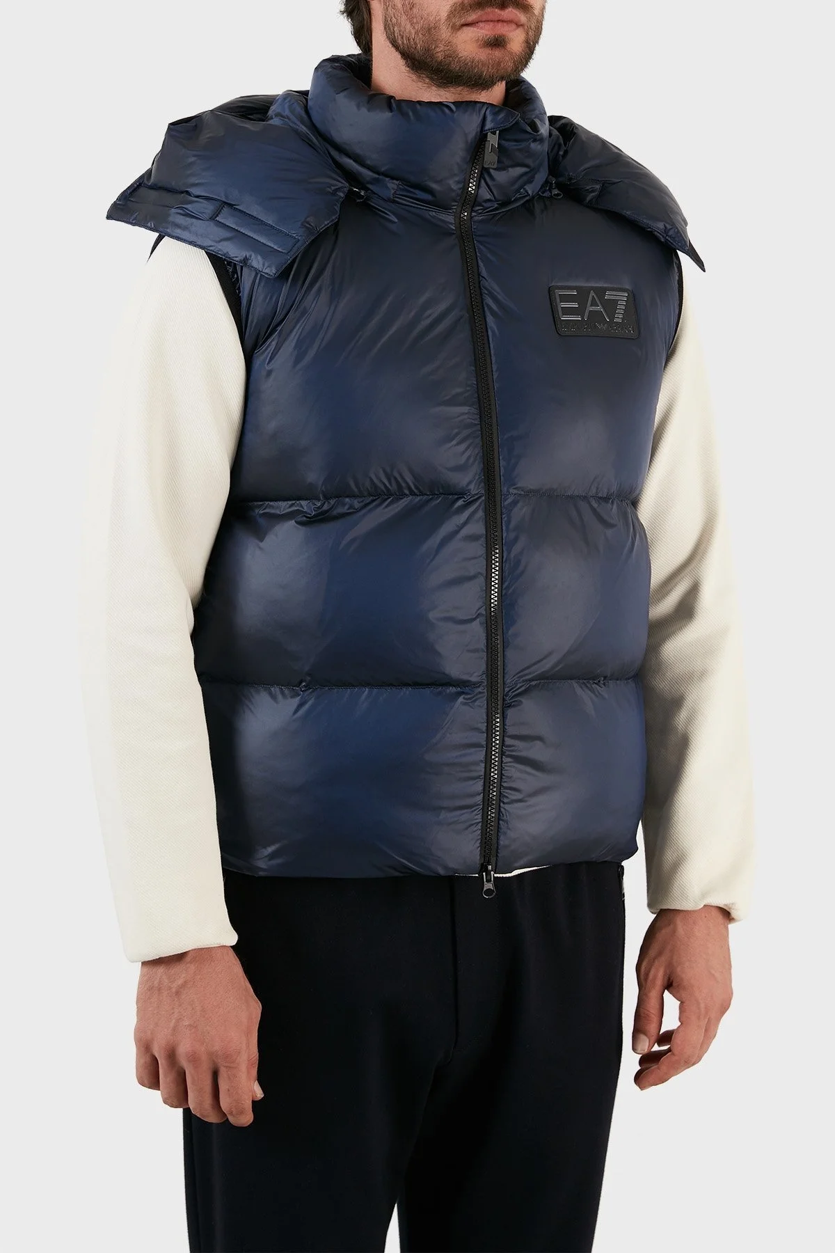 EA7 Logolu Çıkarılabilir Kapüşonlu Regular Fit Şişme Erkek Yelek 6LPQ03 PN2MZ 1554 LACİVERT - 8