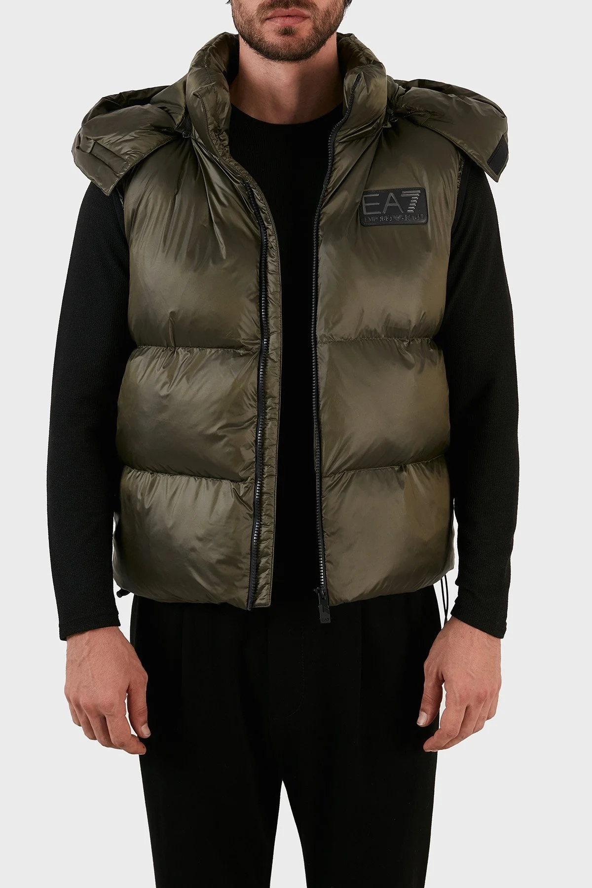 EA7 Logolu Çıkarılabilir Kapüşonlu Regular Fit Şişme Erkek Yelek 6LPQ03 PN2MZ 1866 HAKİ - 2