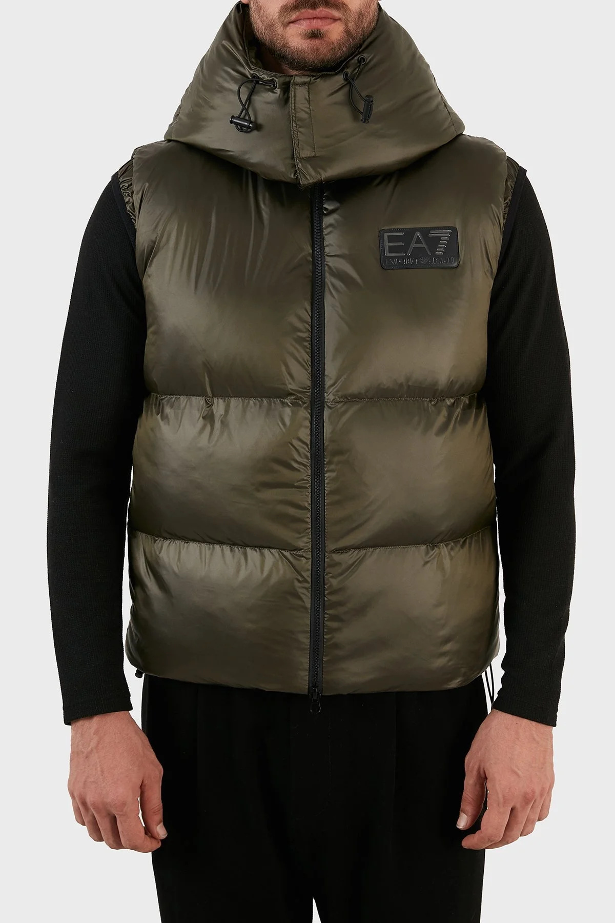 EA7 Logolu Çıkarılabilir Kapüşonlu Regular Fit Şişme Erkek Yelek 6LPQ03 PN2MZ 1866 HAKİ - 3