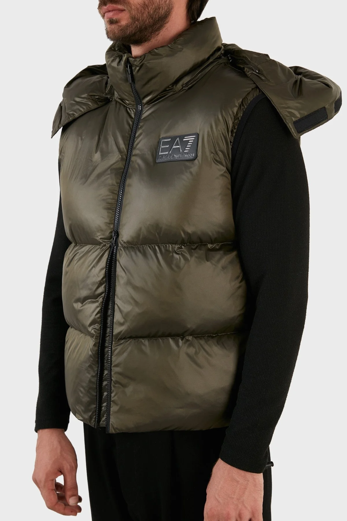 EA7 Logolu Çıkarılabilir Kapüşonlu Regular Fit Şişme Erkek Yelek 6LPQ03 PN2MZ 1866 HAKİ - 4