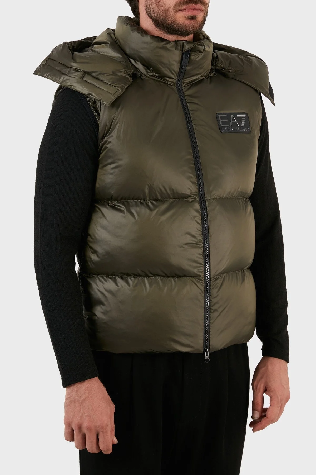 EA7 Logolu Çıkarılabilir Kapüşonlu Regular Fit Şişme Erkek Yelek 6LPQ03 PN2MZ 1866 HAKİ - 7