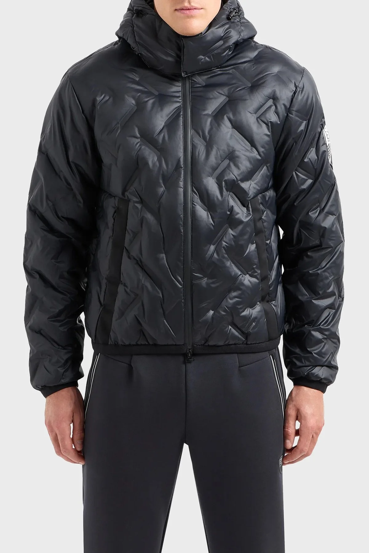 EA7 Logolu Çıkarılabilir Kapüşonlu Şişme Erkek Mont 6RPB64 PN8MZ 1200 SİYAH - 1