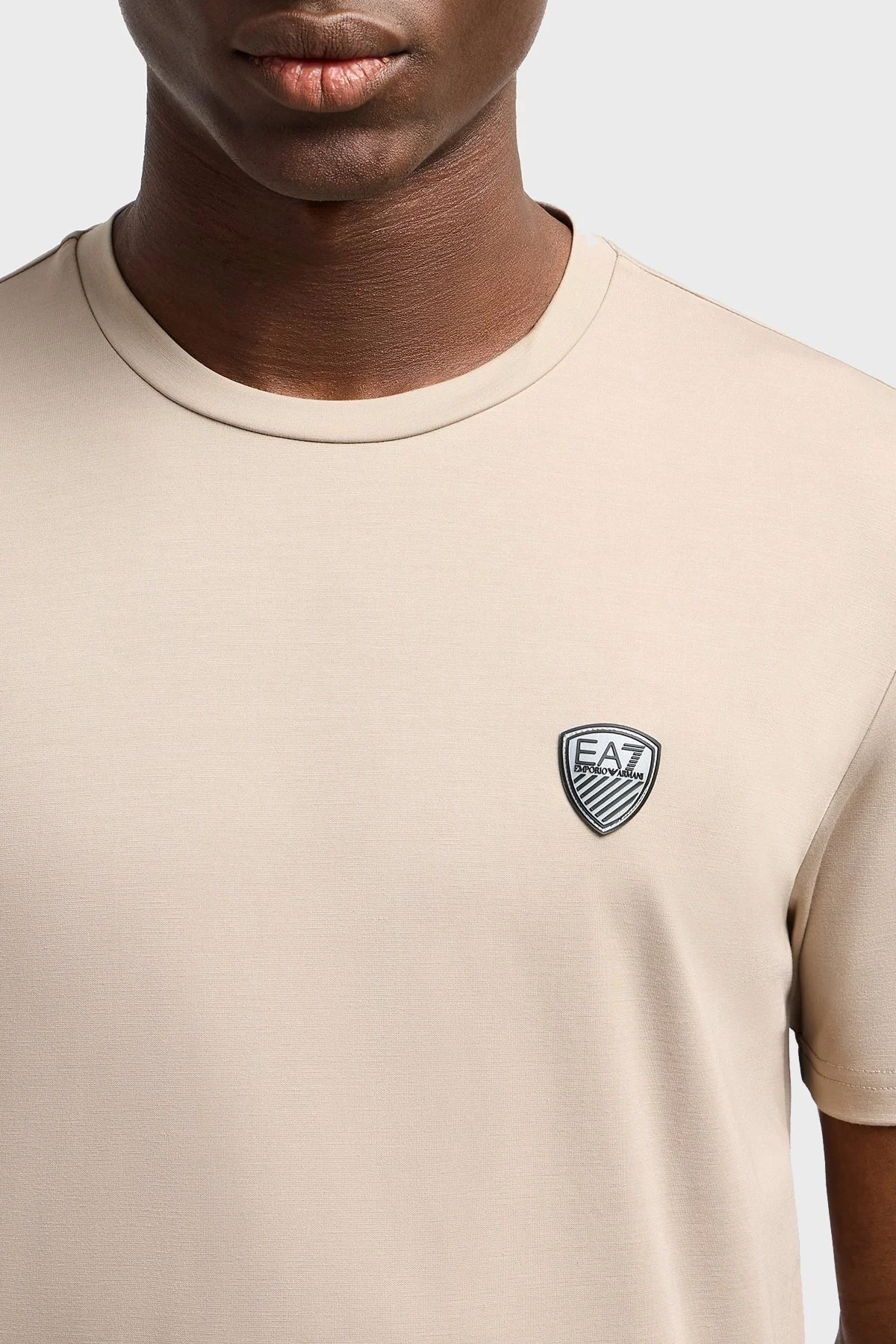 EA7 Logolu Comfort Fit Bisiklet Yaka Erkek T Shirt 8NPT16 PJRGZ U6155 BEJ - 4