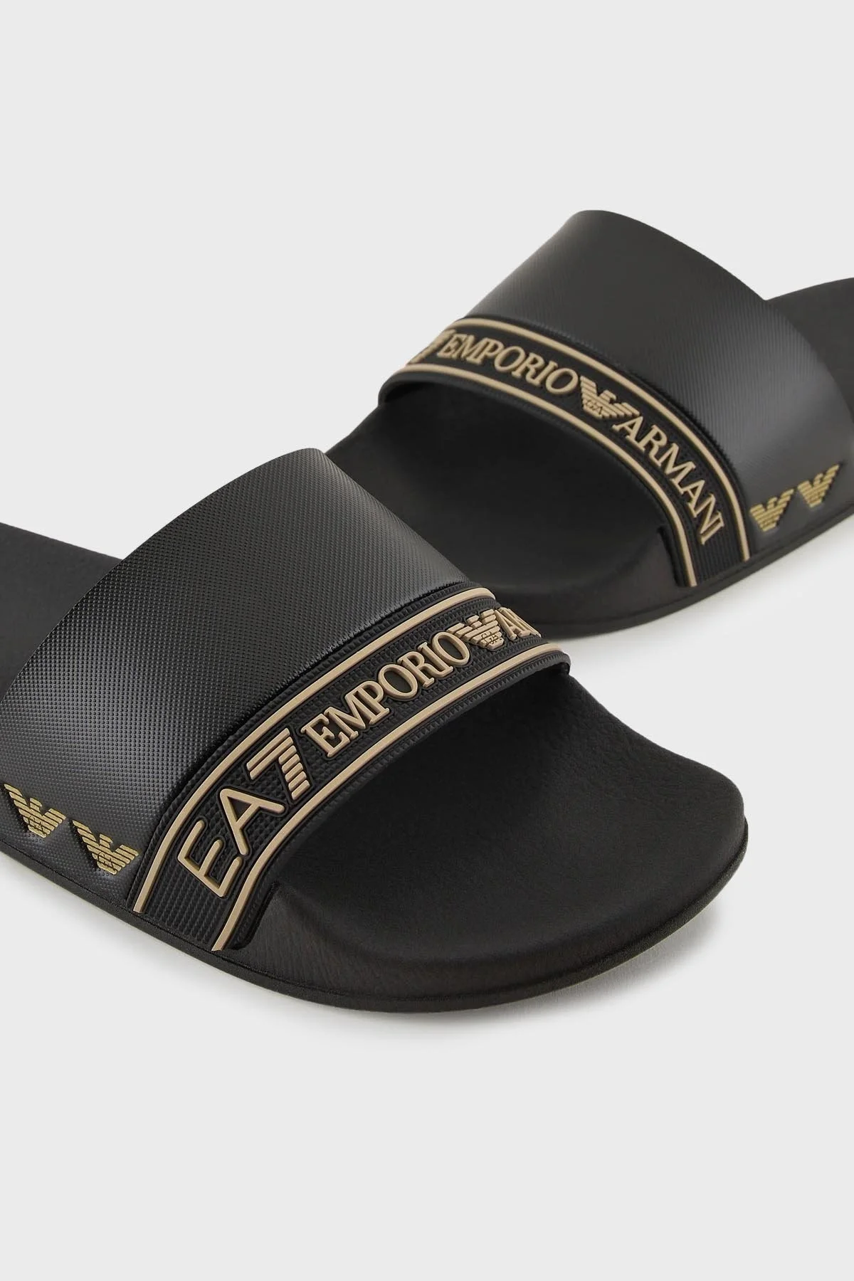 EA7 Logolu Düz Unisex Terlik XCP011 XK277 N419 SİYAH-GOLD - 2