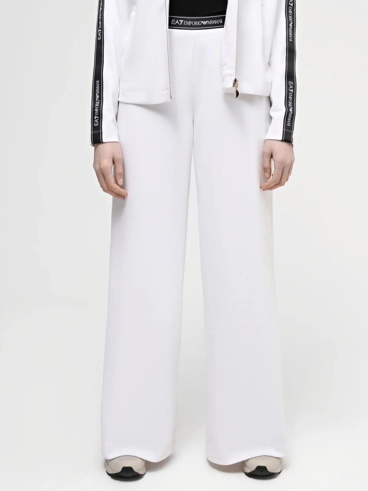 EA7 Logolu Elastik Bel Bantlı Geniş Paça Bayan Pantolon 3DTP70 TJDCZ 1100 BEYAZ - 1