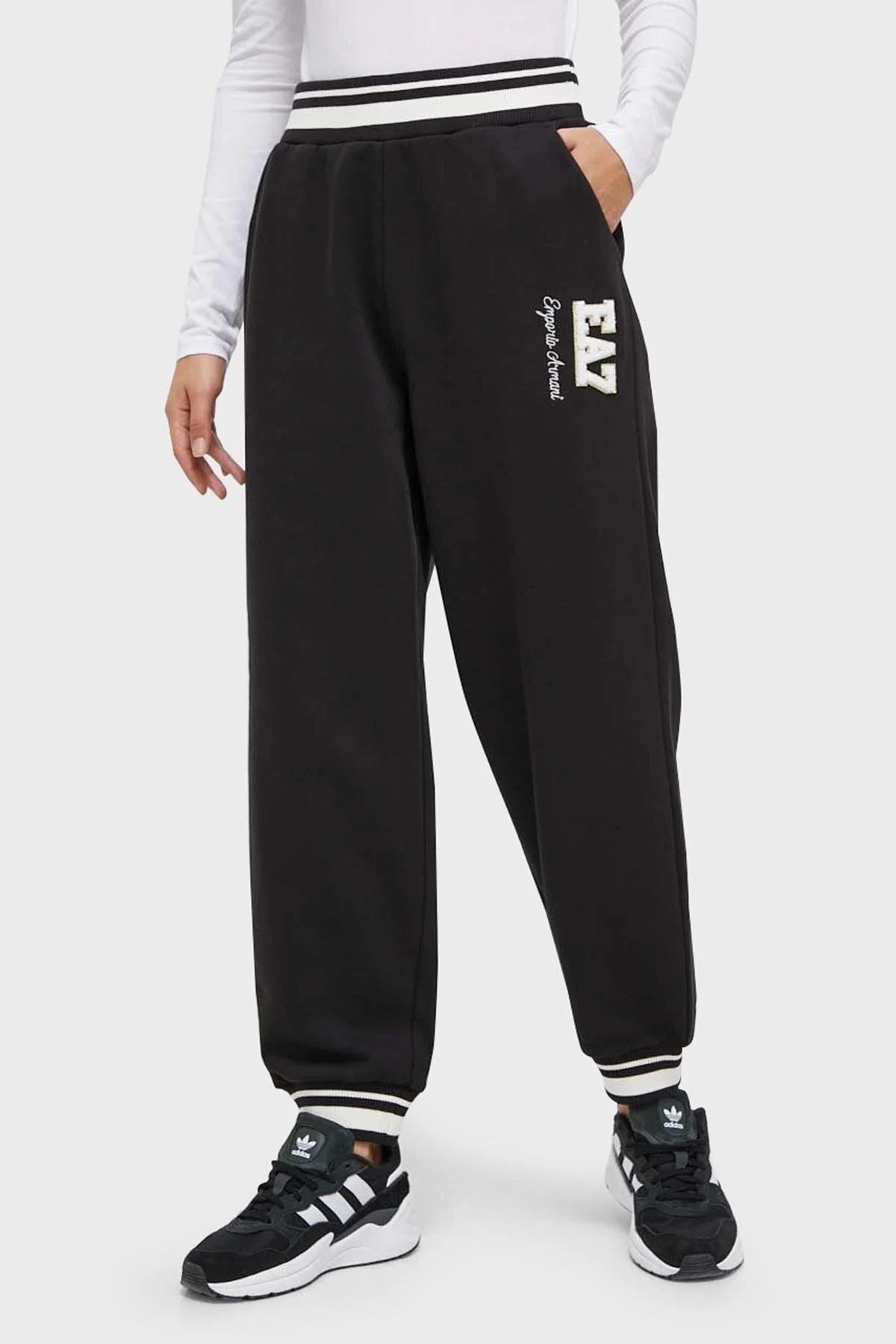 EA7 Logolu Elastik Bel Bantlı Spor Bayan Pantolon 6RTP64 TJPZZ 0216 SİYAH - 1