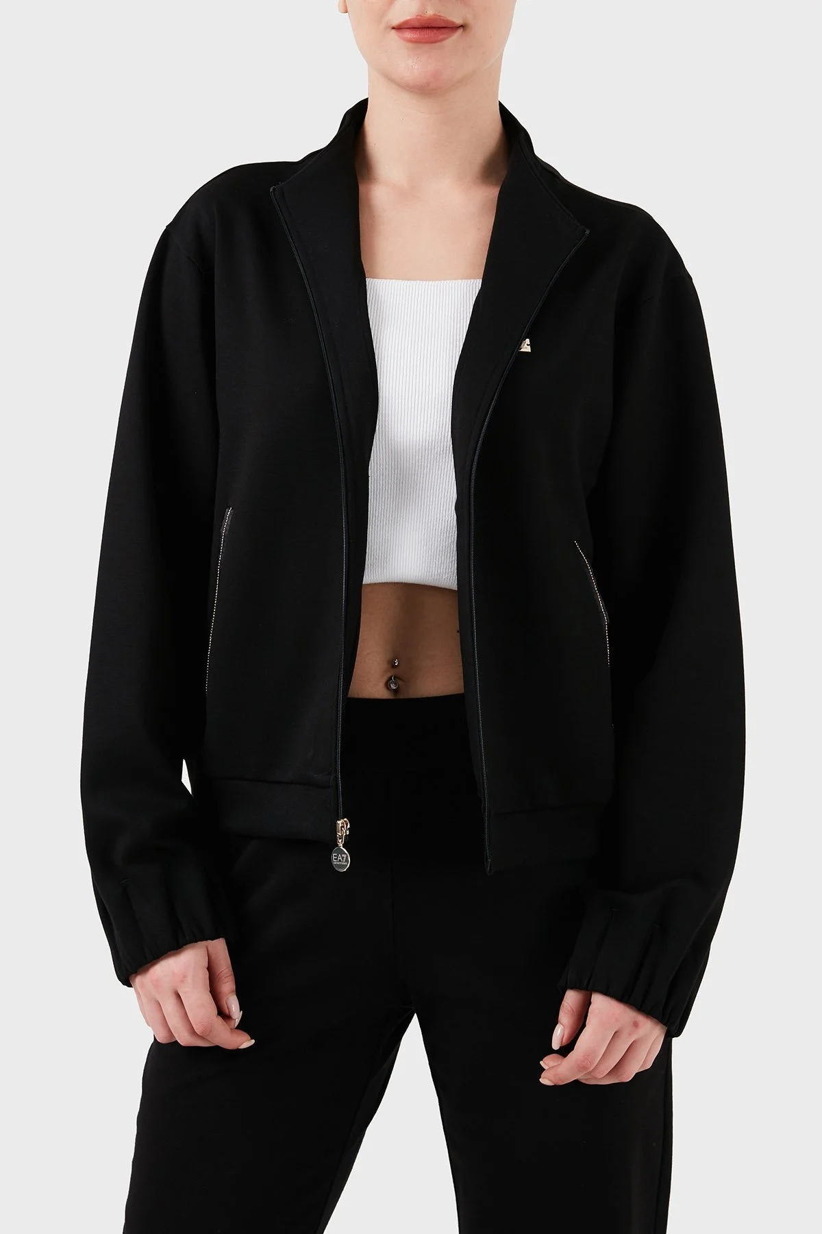 EA7 Logolu Fermuarlı Cepli Regular Fit Bayan Sweat 3DTM31 TJUDZ 1200 SİYAH - 3