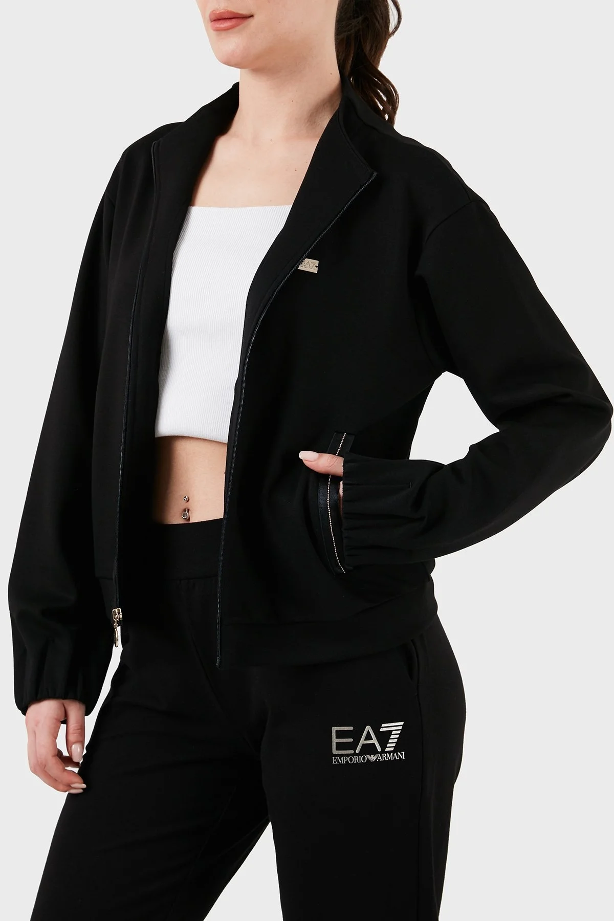EA7 Logolu Fermuarlı Cepli Regular Fit Bayan Sweat 3DTM31 TJUDZ 1200 SİYAH - 8