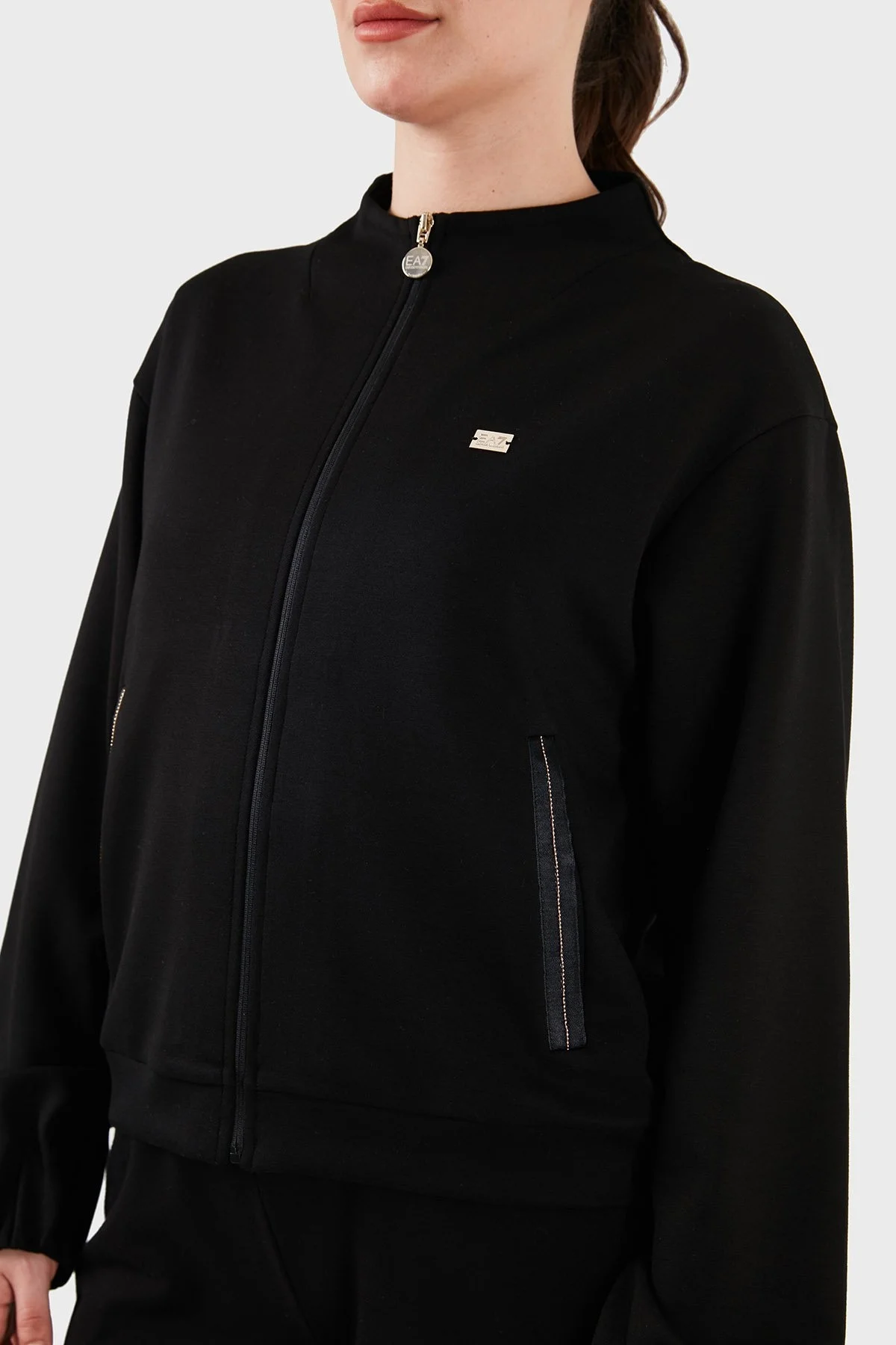 EA7 Logolu Fermuarlı Cepli Regular Fit Bayan Sweat 3DTM31 TJUDZ 1200 SİYAH - 12