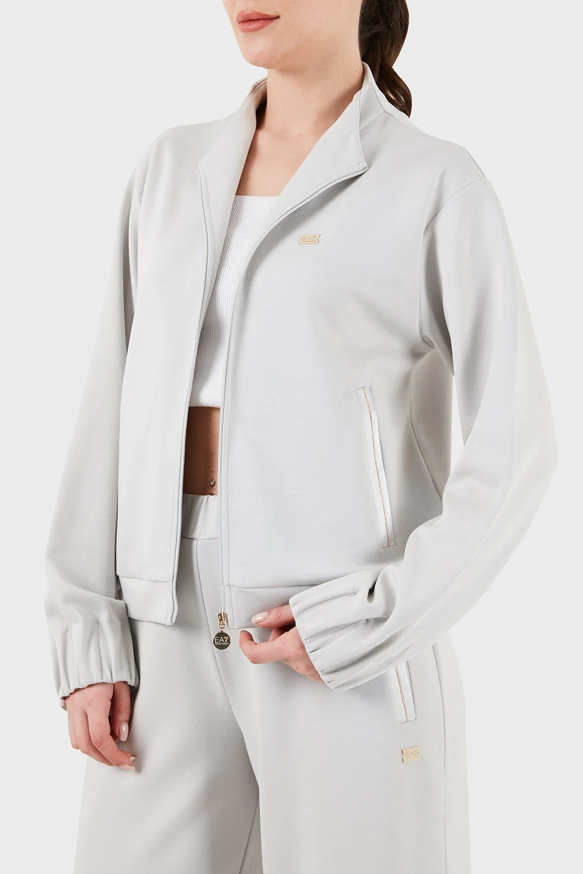 EA7 Logolu Fermuarlı Cepli Regular Fit Bayan Sweat 3DTM31 TJUDZ 1938 GRİ - 3