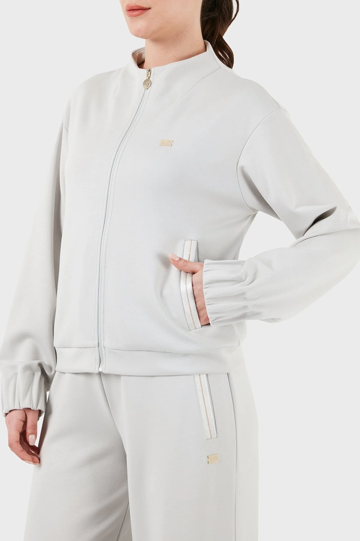 EA7 Logolu Fermuarlı Cepli Regular Fit Bayan Sweat 3DTM31 TJUDZ 1938 GRİ - 4