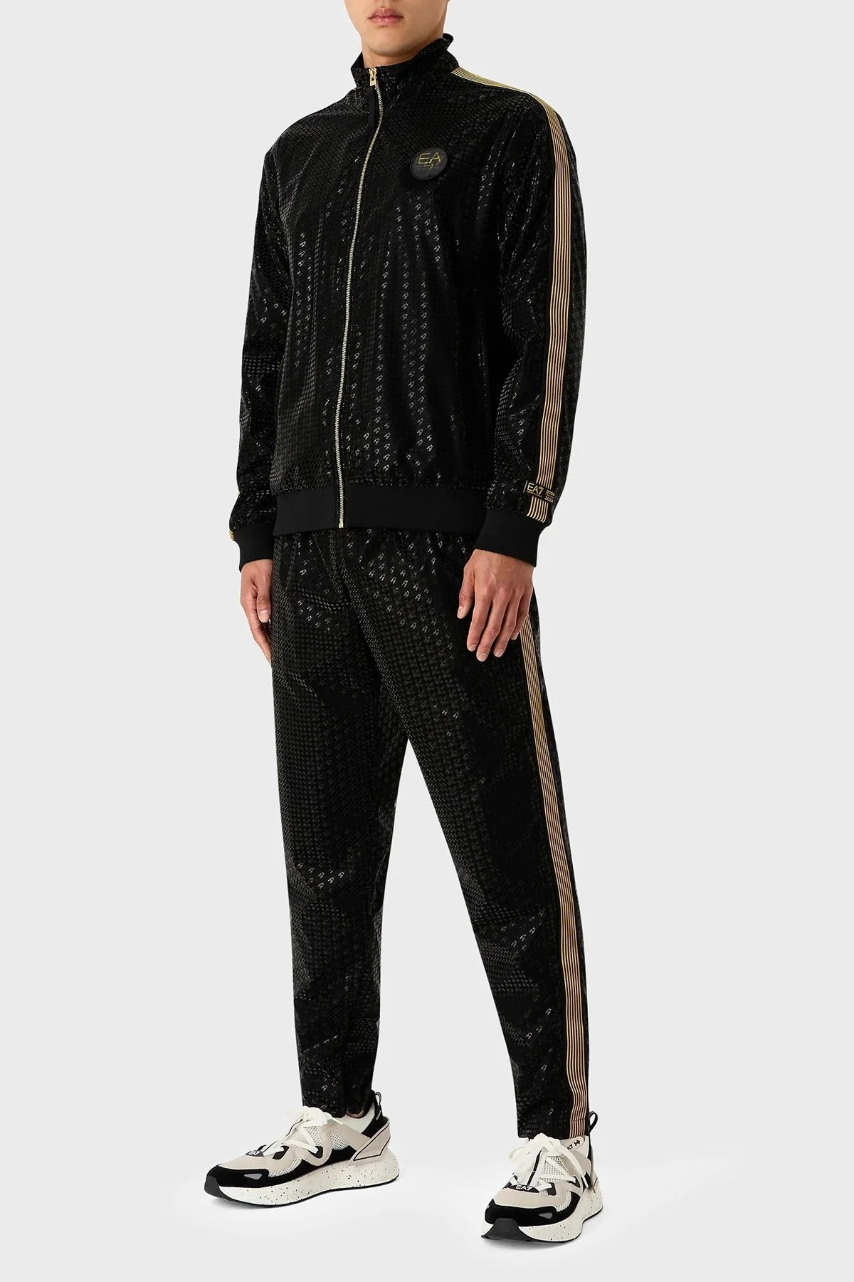 EA7 Logolu Fermuarlı Dik Yaka Erkek Eşofman Takımı 3DPV62 PNFUZ 1200 SİYAH - 1