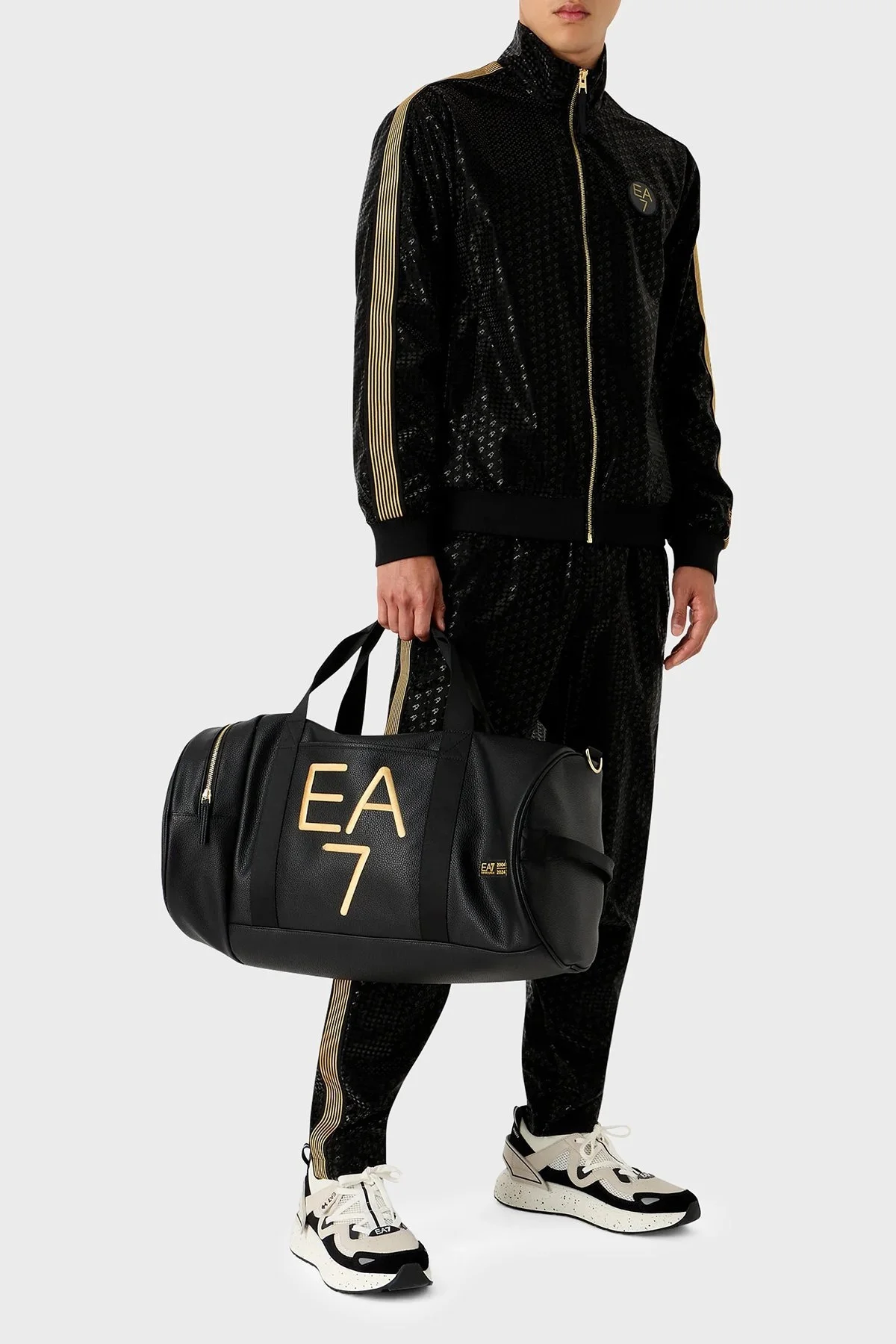 EA7 Logolu Fermuarlı Dik Yaka Erkek Eşofman Takımı 3DPV62 PNFUZ 1200 SİYAH - 2