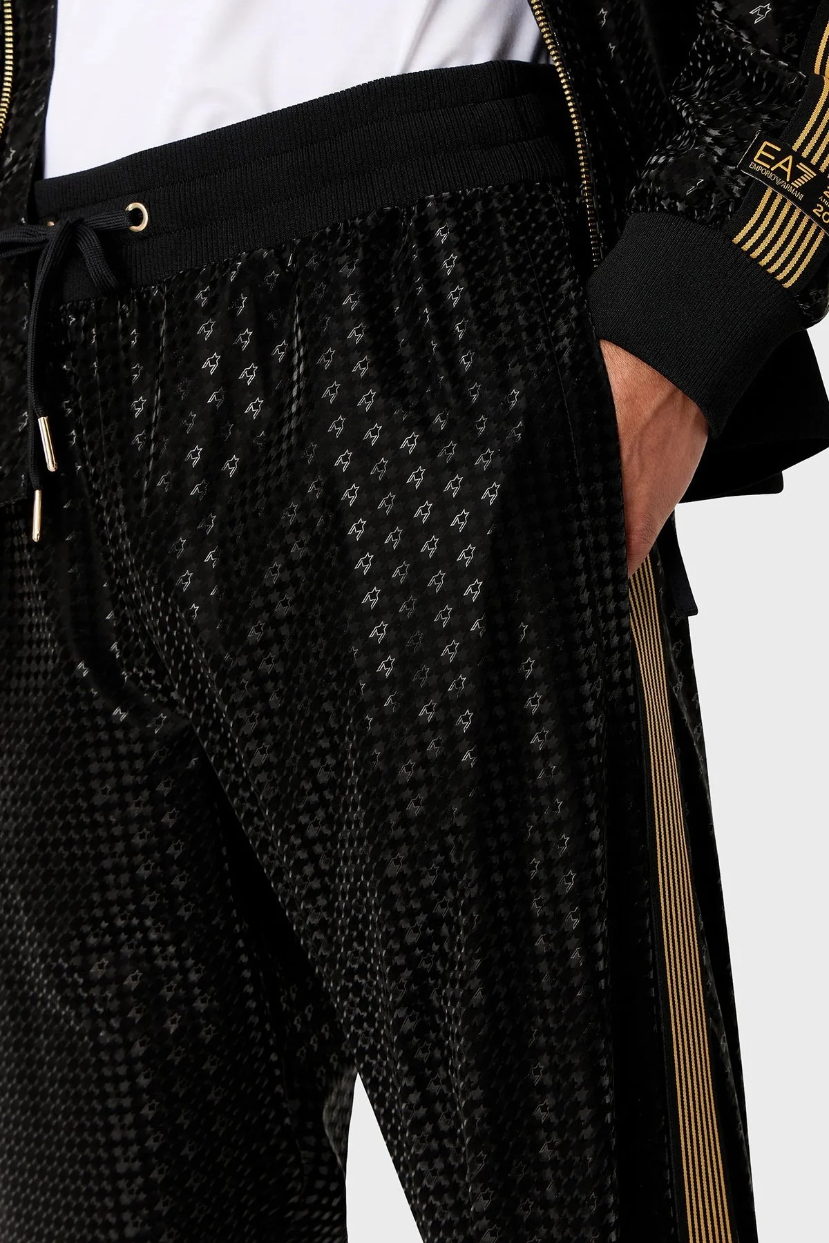 EA7 Logolu Fermuarlı Dik Yaka Erkek Eşofman Takımı 3DPV62 PNFUZ 1200 SİYAH - 4