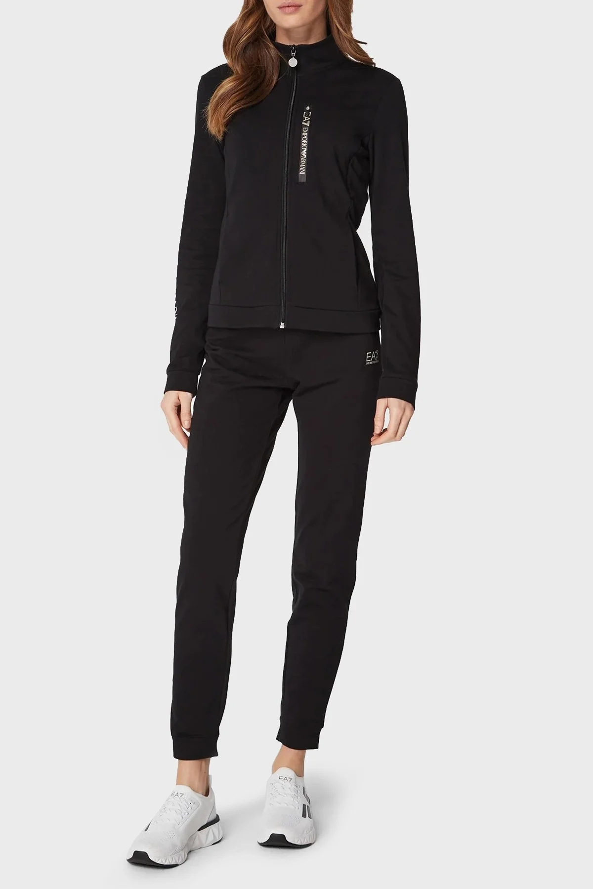 EA7 Logolu Fermuarlı Dik Yaka Pamuklu Slim Fit Bayan Eşofman Takımı 6LTV63 TJFTZ 0200 SİYAH - 1
