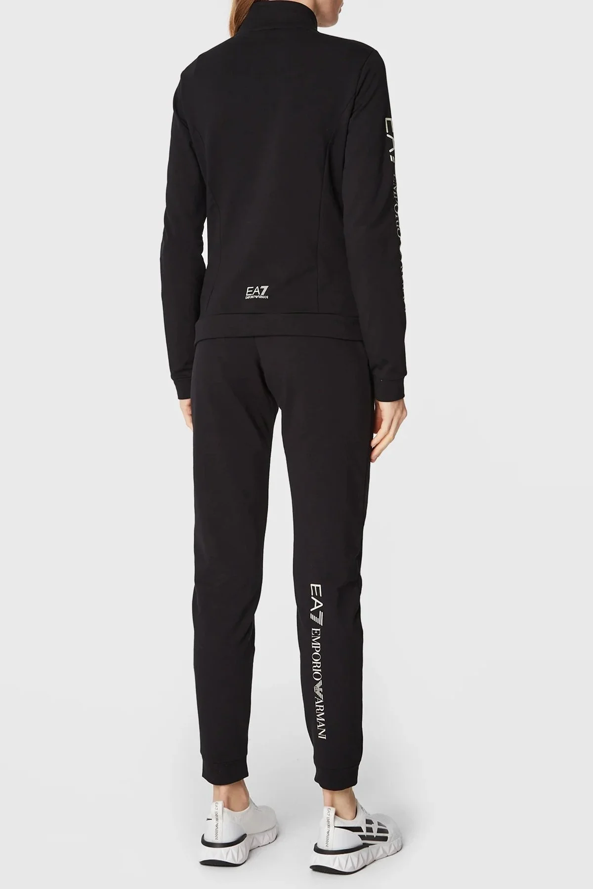 EA7 Logolu Fermuarlı Dik Yaka Pamuklu Slim Fit Bayan Eşofman Takımı 6LTV63 TJFTZ 0200 SİYAH - 2