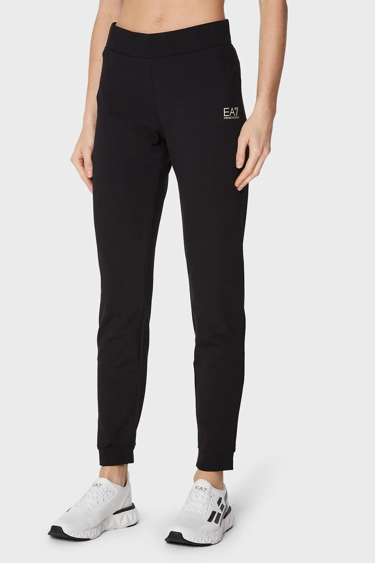 EA7 Logolu Fermuarlı Dik Yaka Pamuklu Slim Fit Bayan Eşofman Takımı 6LTV63 TJFTZ 0200 SİYAH - 4