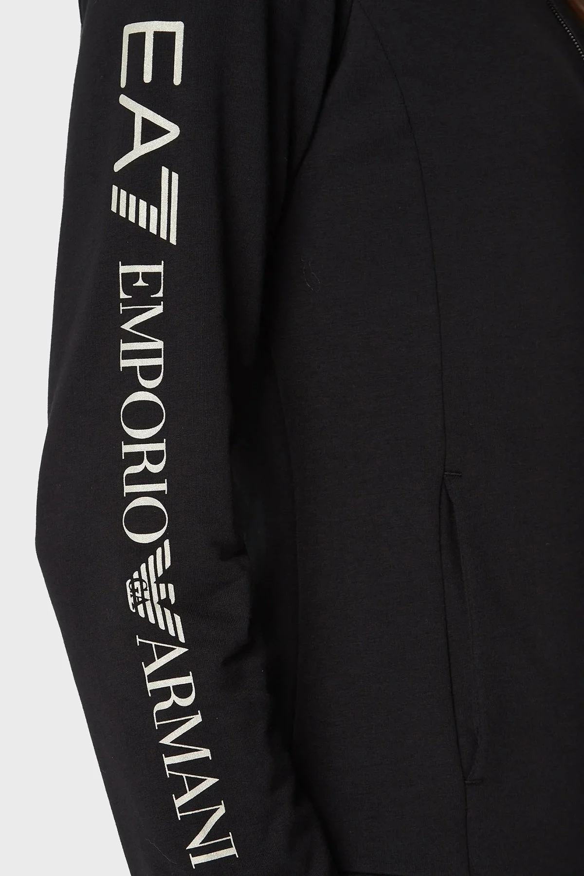 EA7 Logolu Fermuarlı Dik Yaka Pamuklu Slim Fit Bayan Eşofman Takımı 6LTV63 TJFTZ 0200 SİYAH - 5