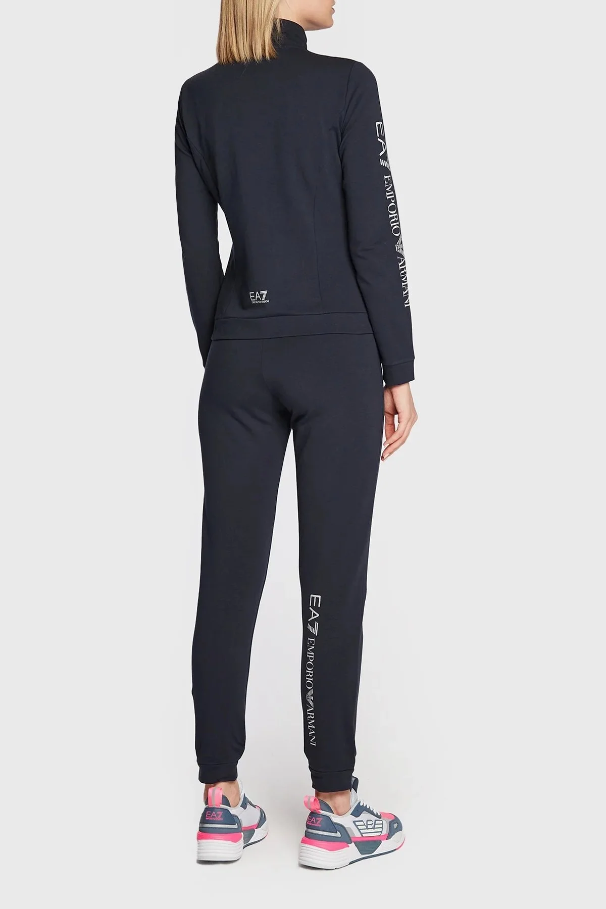 EA7 Logolu Fermuarlı Dik Yaka Pamuklu Slim Fit Bayan Eşofman Takımı 6LTV63 TJFTZ 1554 LACİVERT - 2