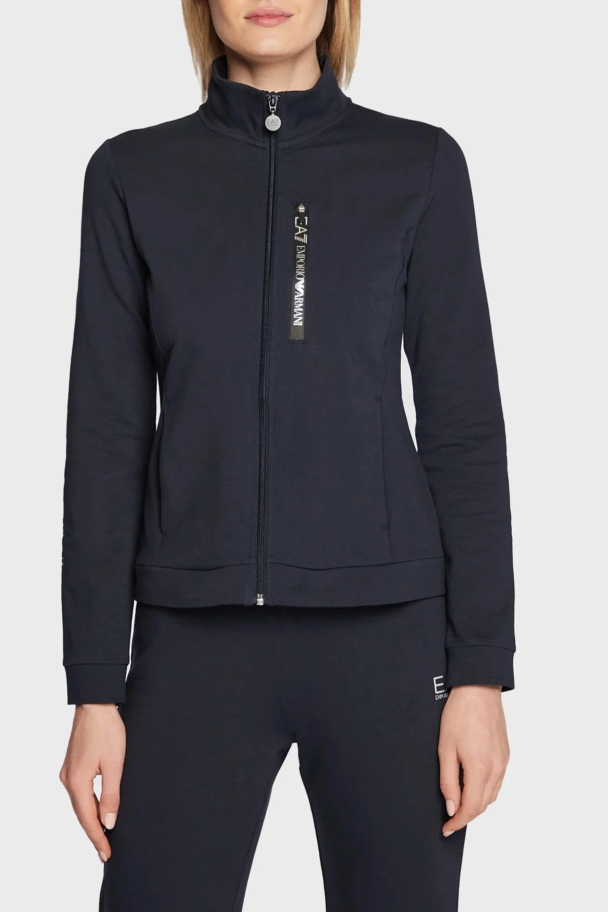 EA7 Logolu Fermuarlı Dik Yaka Pamuklu Slim Fit Bayan Eşofman Takımı 6LTV63 TJFTZ 1554 LACİVERT - 3