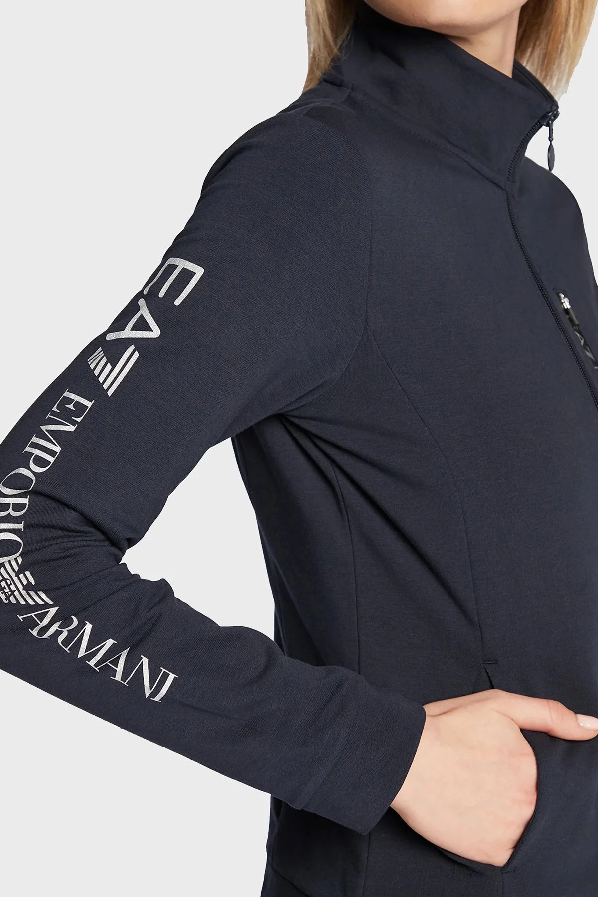 EA7 Logolu Fermuarlı Dik Yaka Pamuklu Slim Fit Bayan Eşofman Takımı 6LTV63 TJFTZ 1554 LACİVERT - 5