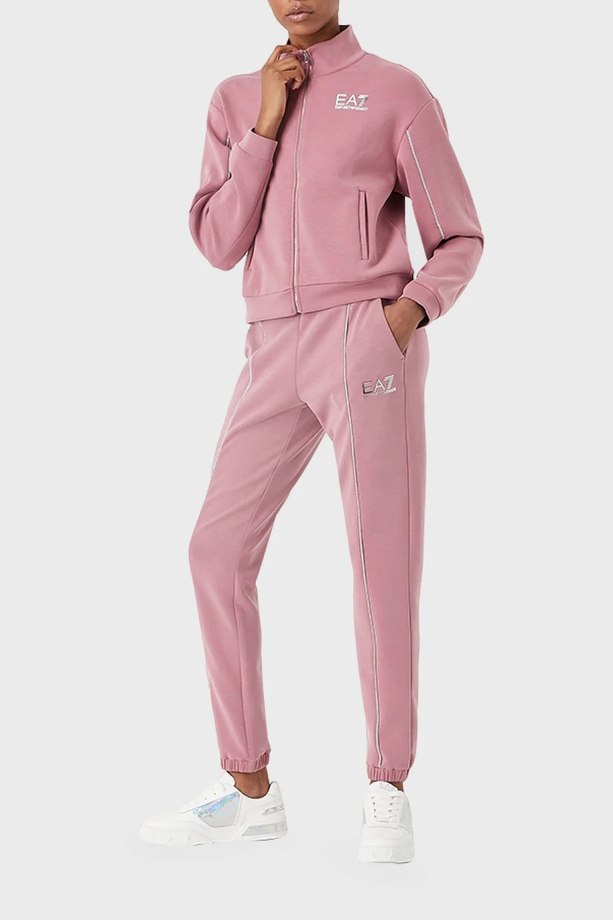 EA7 Logolu Fermuarlı Dik Yaka Regular Fit Bayan Eşofman Takımı 6LTV56 TJGEZ 1438 PEMBE - 1