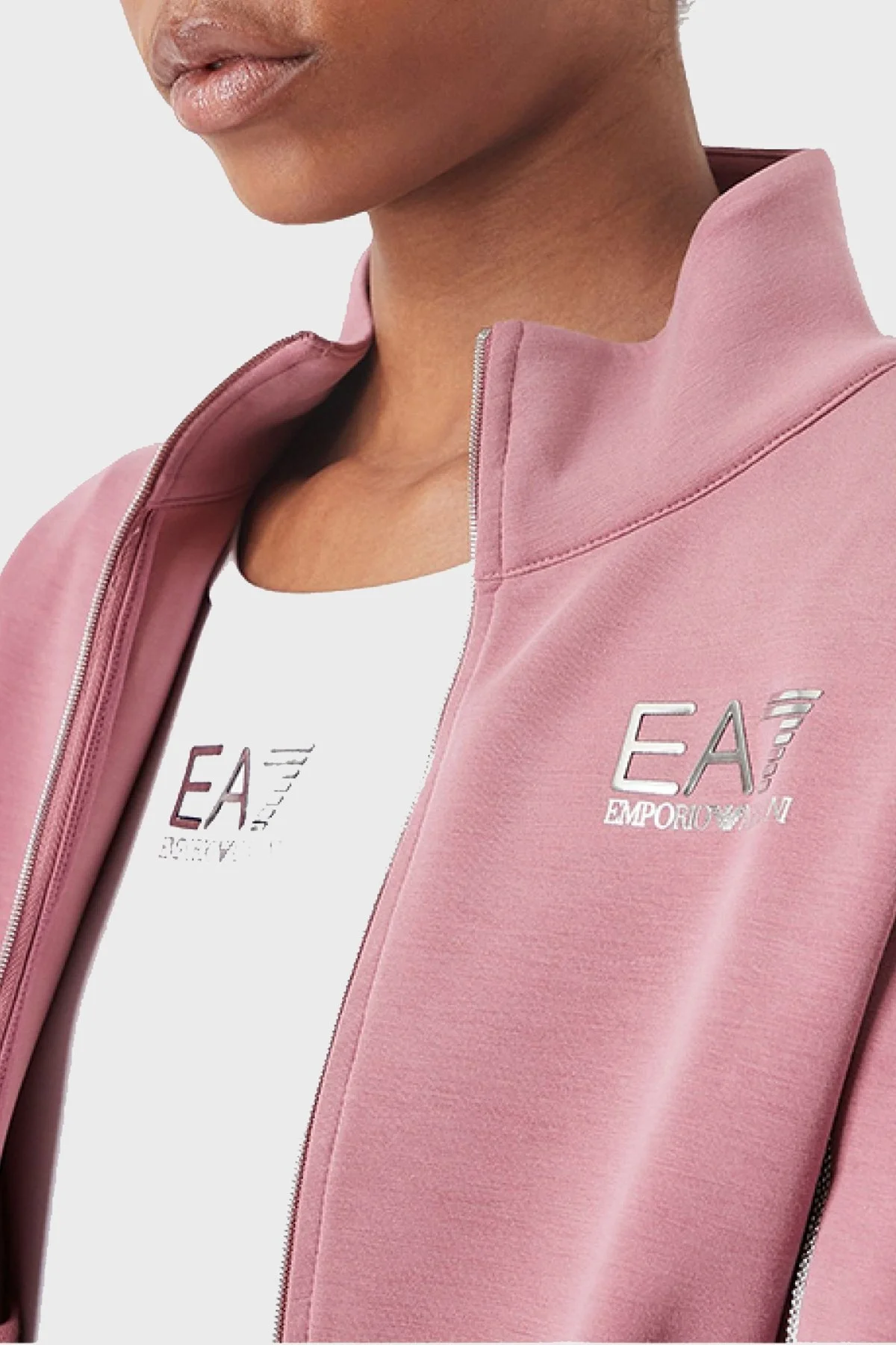 EA7 Logolu Fermuarlı Dik Yaka Regular Fit Bayan Eşofman Takımı 6LTV56 TJGEZ 1438 PEMBE - 2