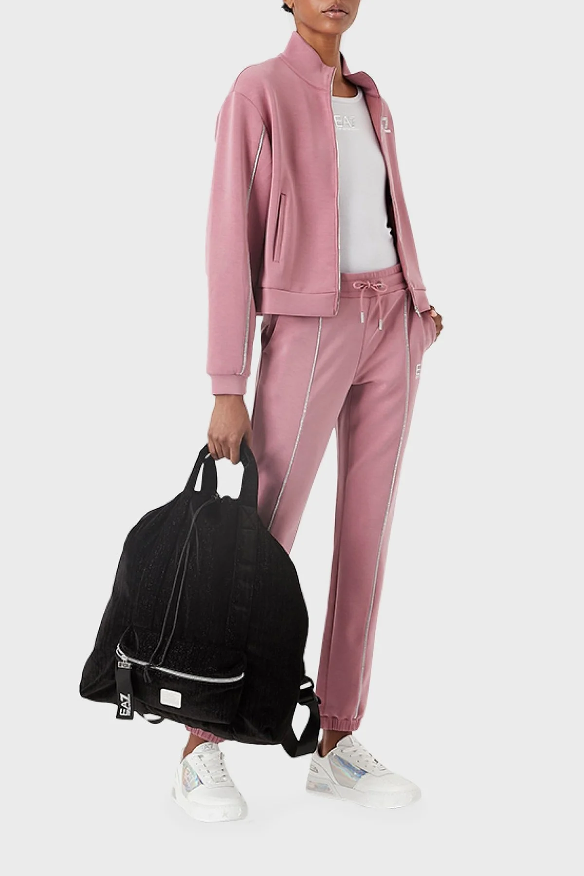 EA7 Logolu Fermuarlı Dik Yaka Regular Fit Bayan Eşofman Takımı 6LTV56 TJGEZ 1438 PEMBE - 3