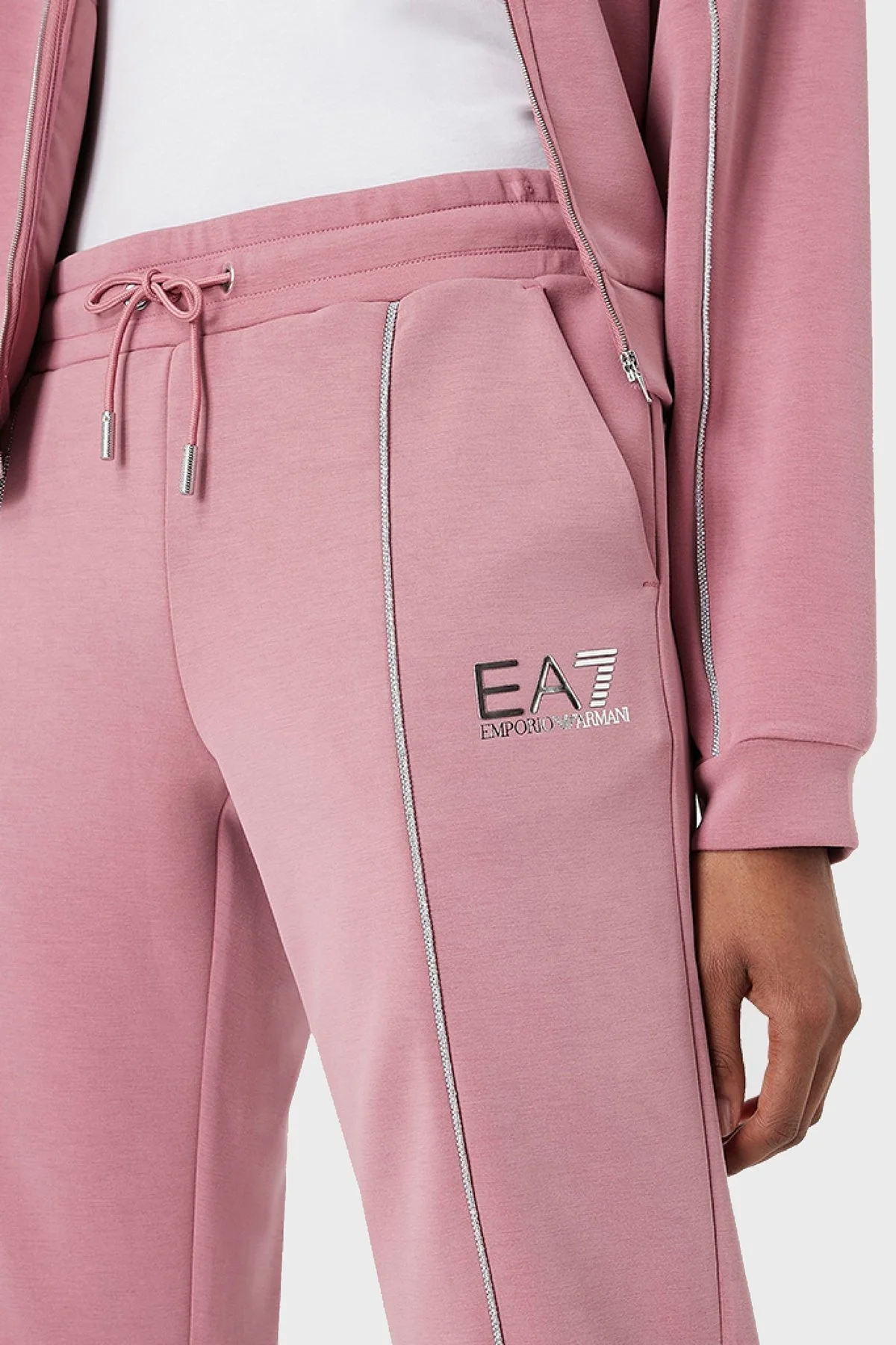 EA7 Logolu Fermuarlı Dik Yaka Regular Fit Bayan Eşofman Takımı 6LTV56 TJGEZ 1438 PEMBE - 4