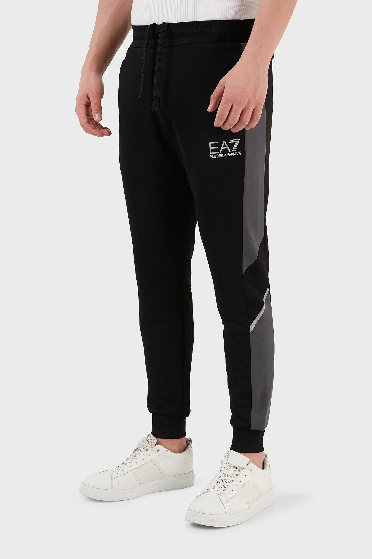 EA7 Logolu Fermuarlı Dik Yaka Regular Fit Erkek Eşofman Takımı 6LPV55 PJ16Z 22BC SİYAH-GRİ - 4