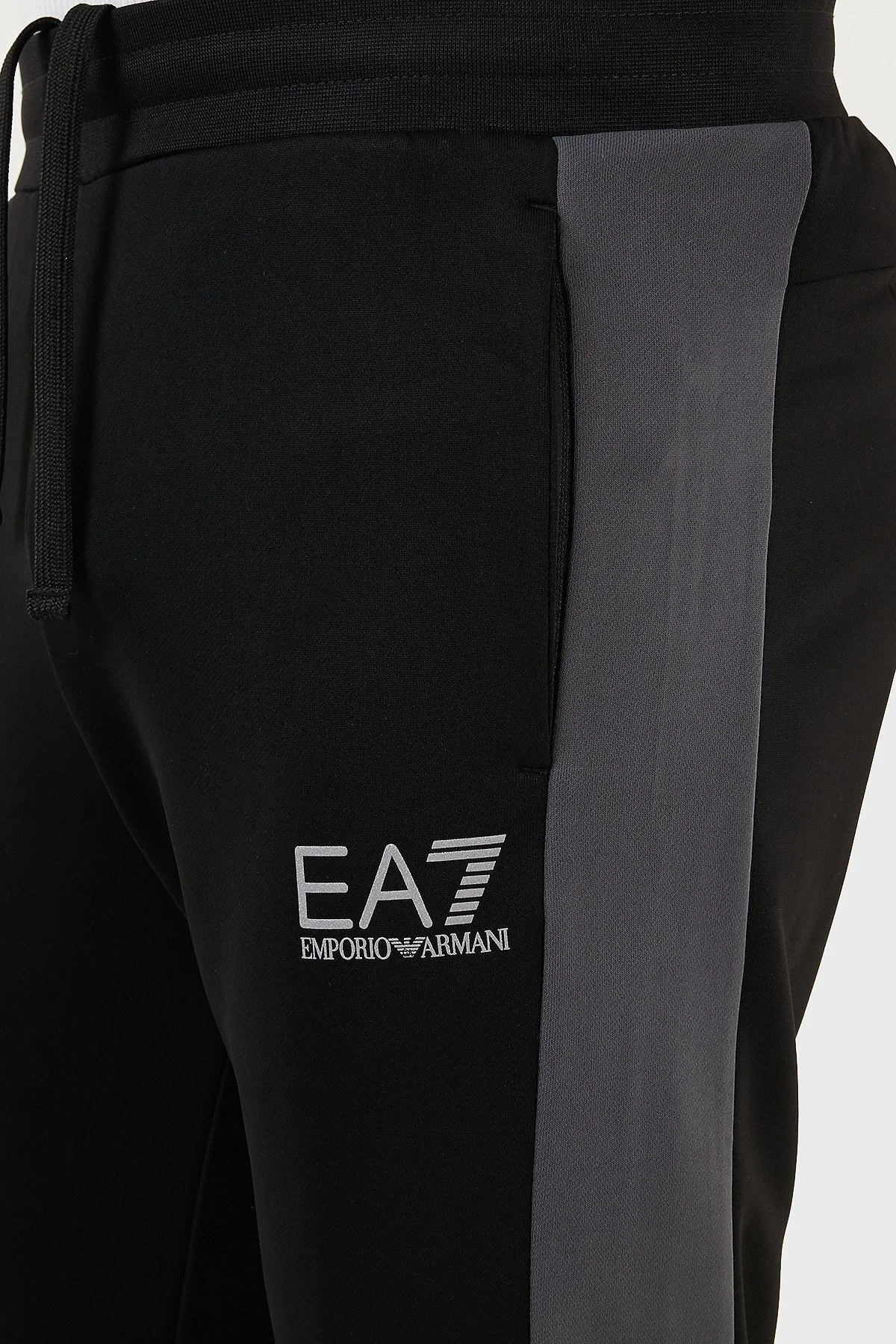 EA7 Logolu Fermuarlı Dik Yaka Regular Fit Erkek Eşofman Takımı 6LPV55 PJ16Z 22BC SİYAH-GRİ - 6